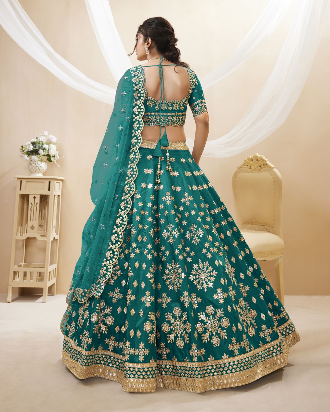 Dazzling Teal Green Embroidered Work Art Silk Bridesmaid Lehenga Choli