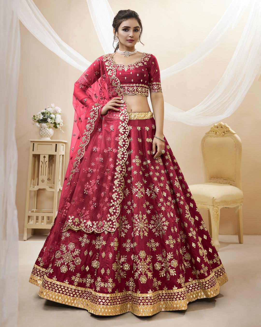 Wonderful Red Zari Work Art Silk Wedding Wear Lehenga Choli