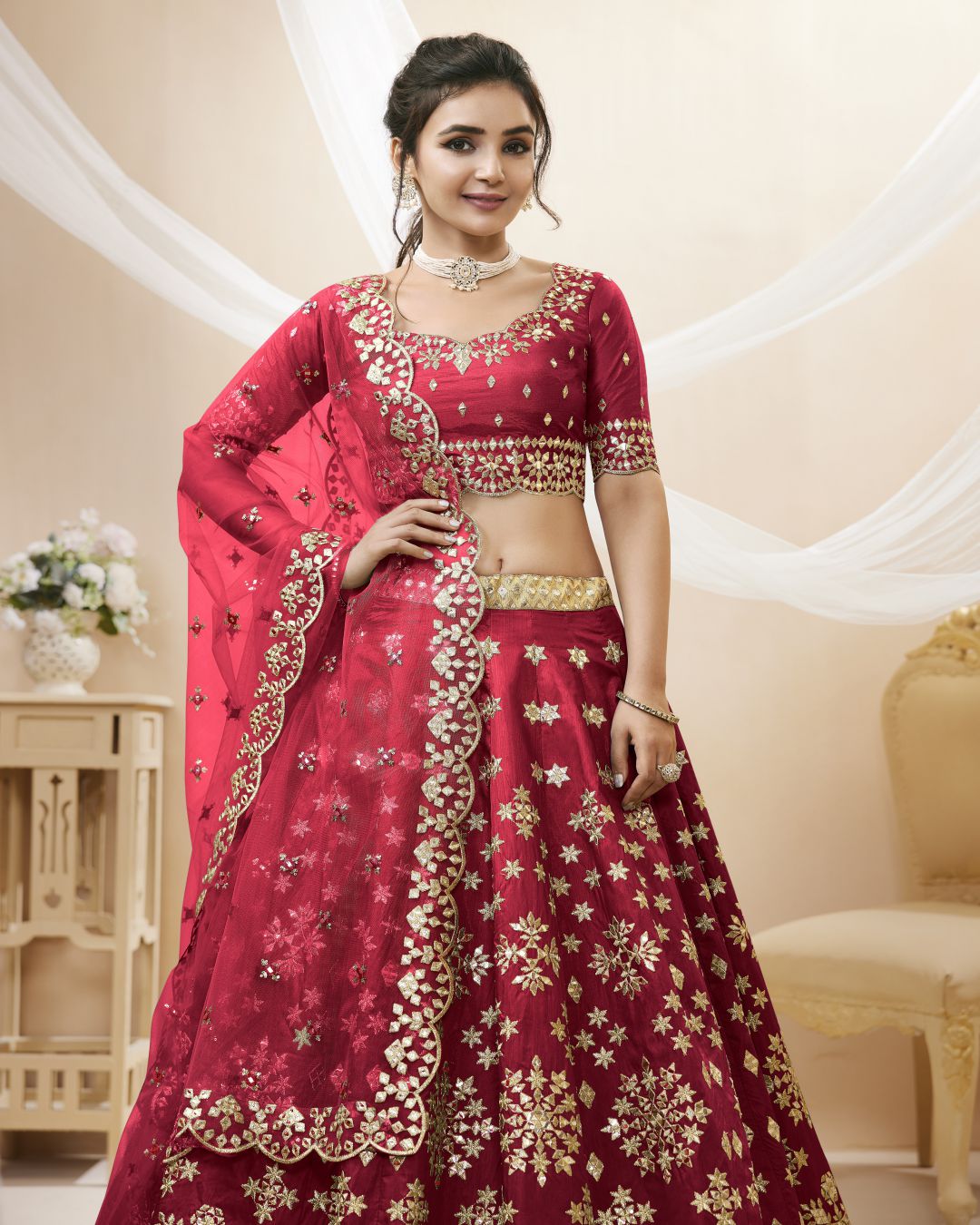 Wonderful Red Zari Work Art Silk Wedding Wear Lehenga Choli