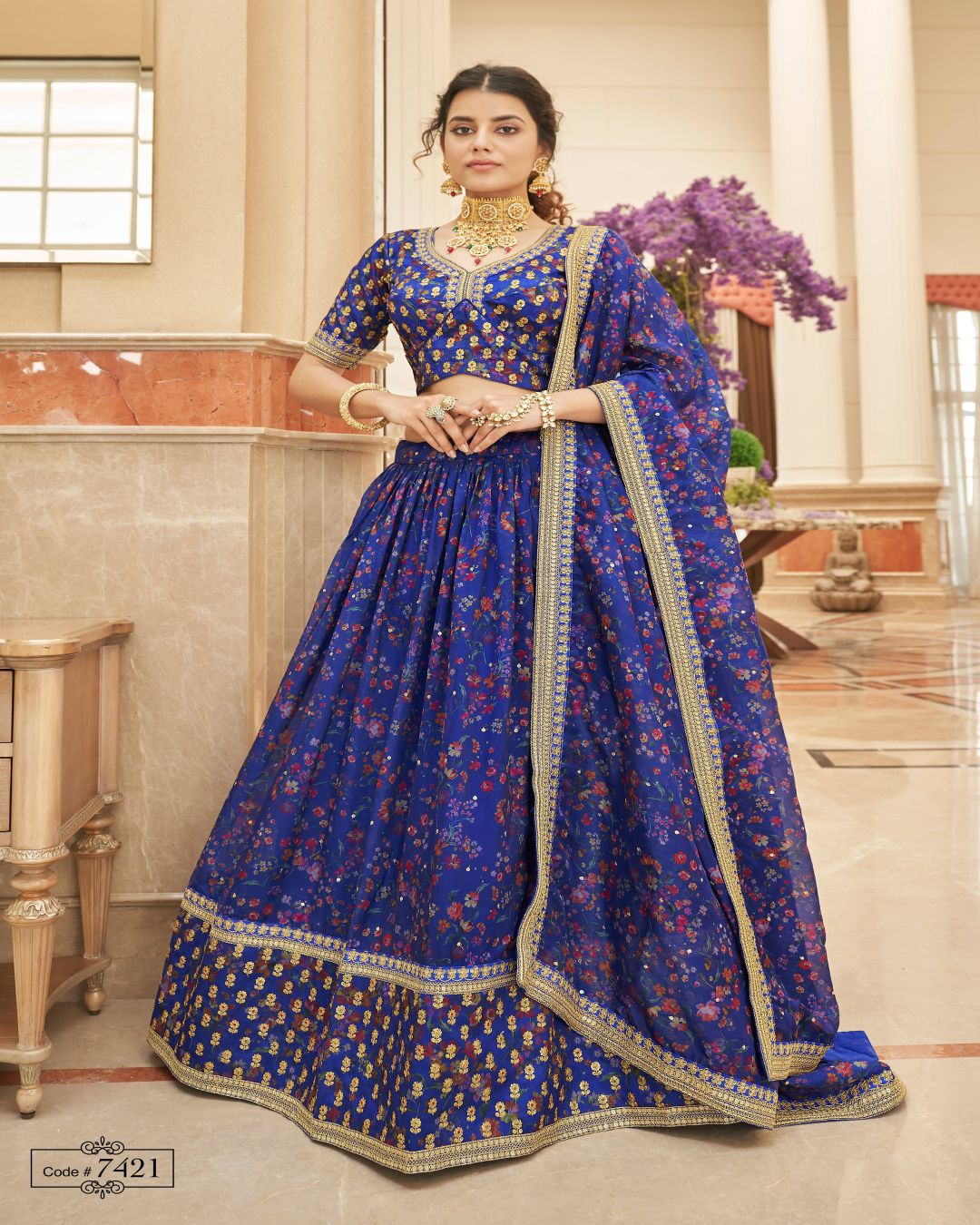 Astonishing Blue Sequins Work Art Silk Sangeet Wear Lehenga Choli