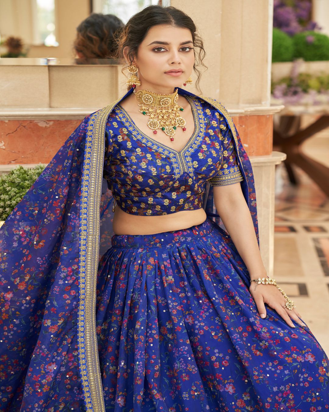 Astonishing Blue Sequins Work Art Silk Sangeet Wear Lehenga Choli