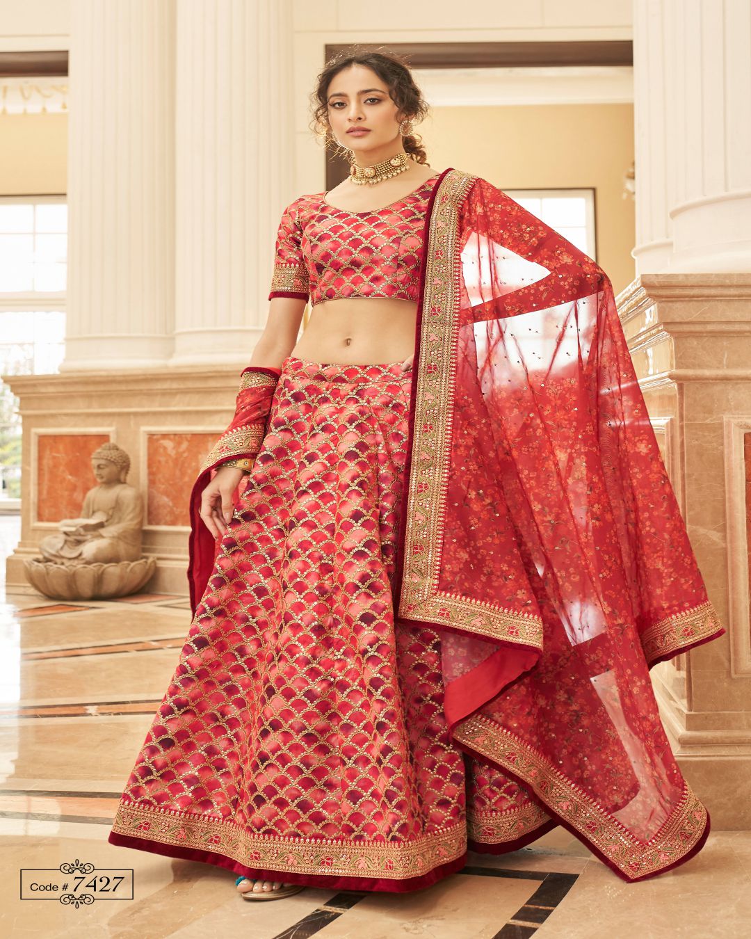 Incredible Red Embroidered Art Silk Traditional Wear Lehenga Choli