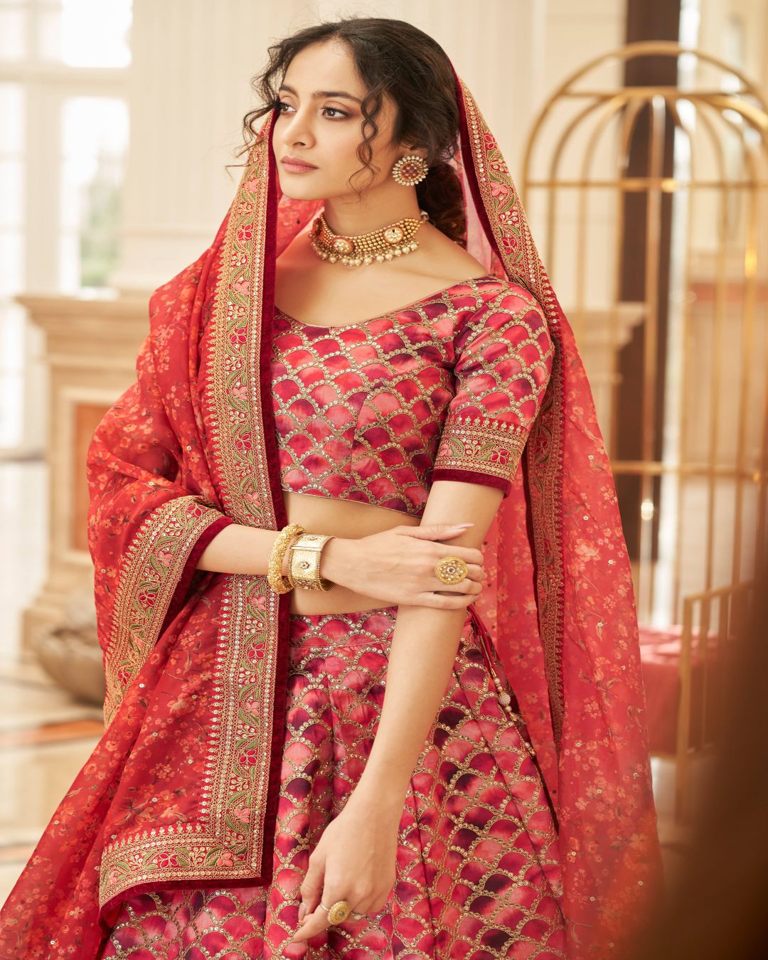 Incredible Red Embroidered Art Silk Traditional Wear Lehenga Choli