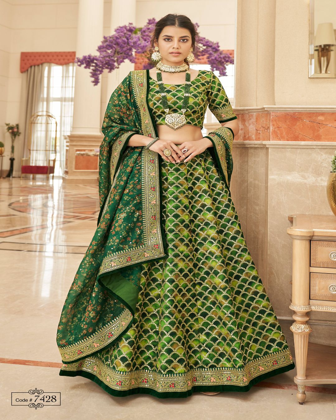 Improbable Green Sequins Art Silk Engagement Wear Lehenga Choli