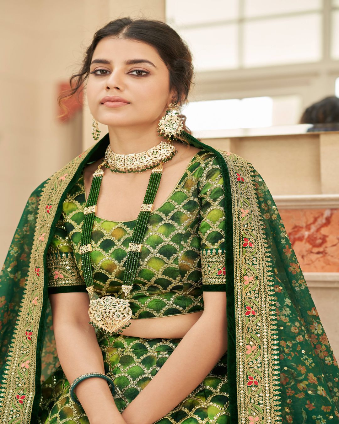 Improbable Green Sequins Art Silk Engagement Wear Lehenga Choli