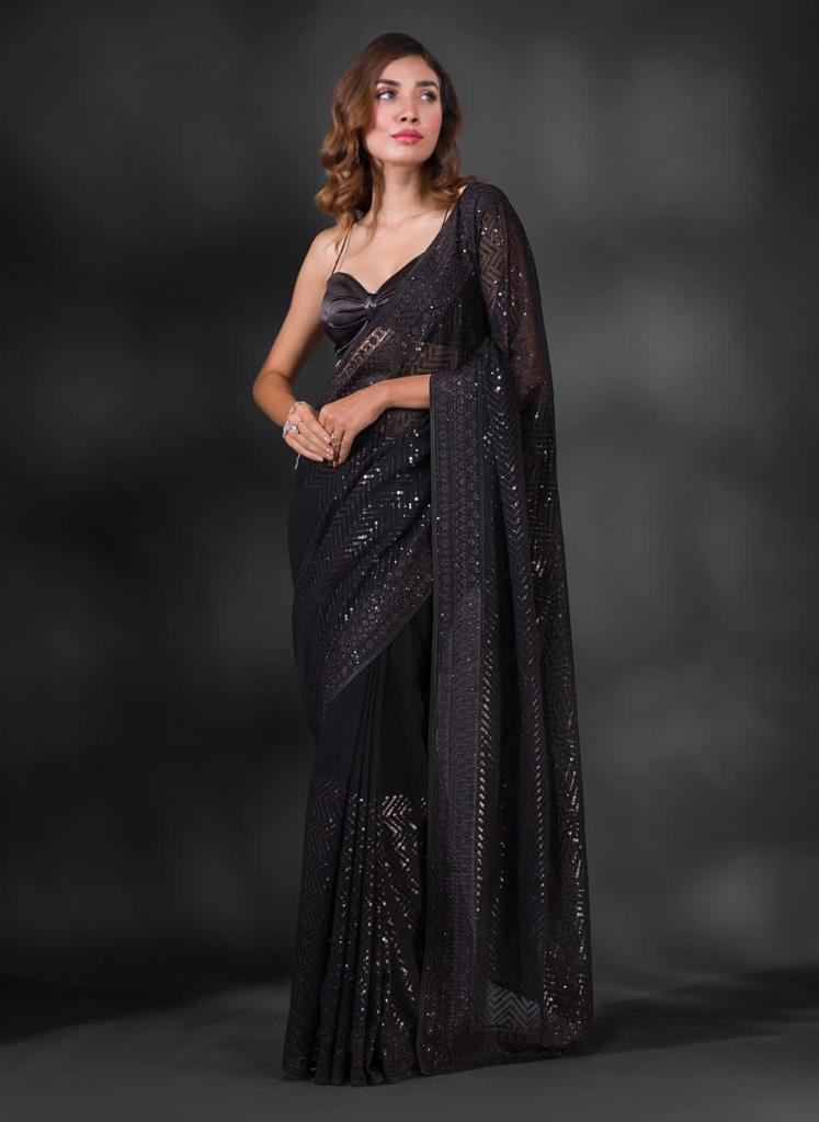 Elegant Black Design Saree with Intricate Embroidery - Perfect for Stylish Celebrations