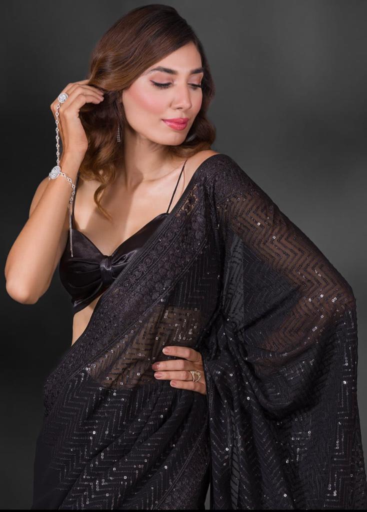 Elegant Black Design Saree with Intricate Embroidery - Perfect for Stylish Celebrations