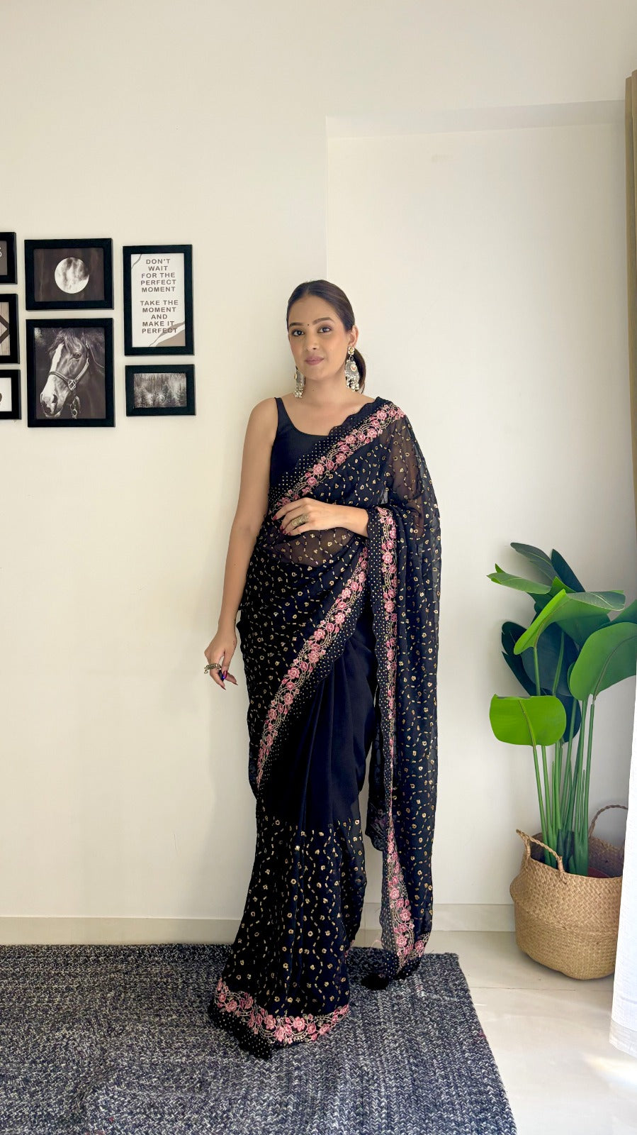 Luxurious Black Designer Saree with Beautiful Embroidery and Sequins - Captivate Everyone at Your Next Event