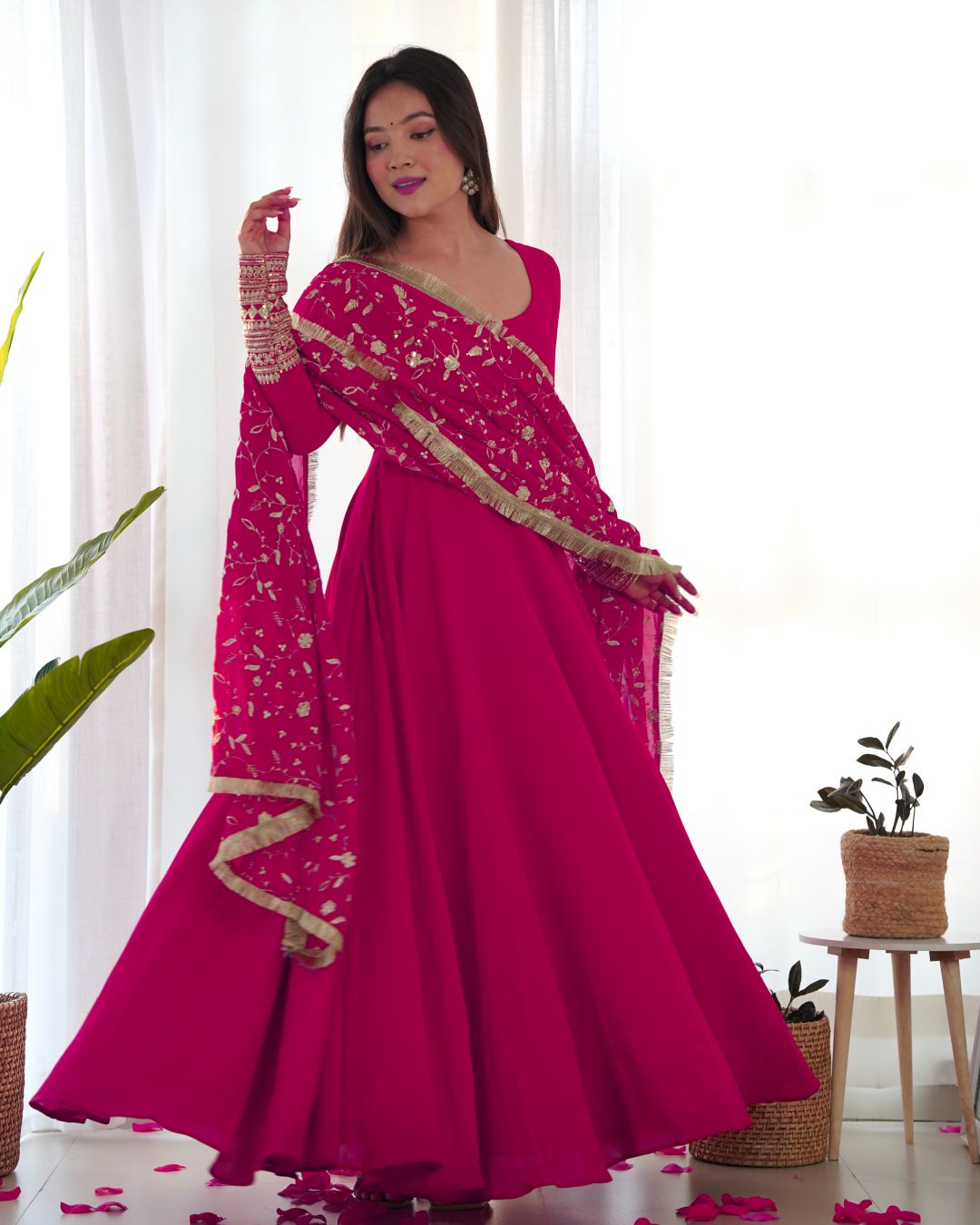 RANI PINK COLOR SOFT GEORGETTE WITH HEAVY EMBROIDERY WORK DUPATTA ANARKALI SUIT