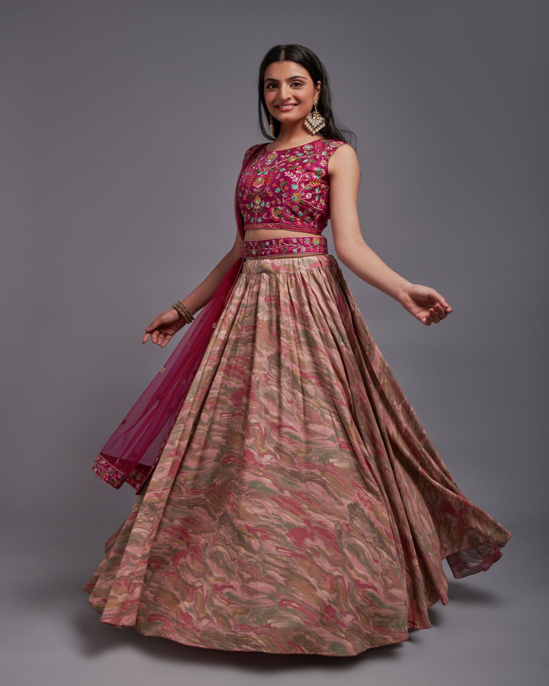 Peach Colour Digital Printed Viscose Lehenga