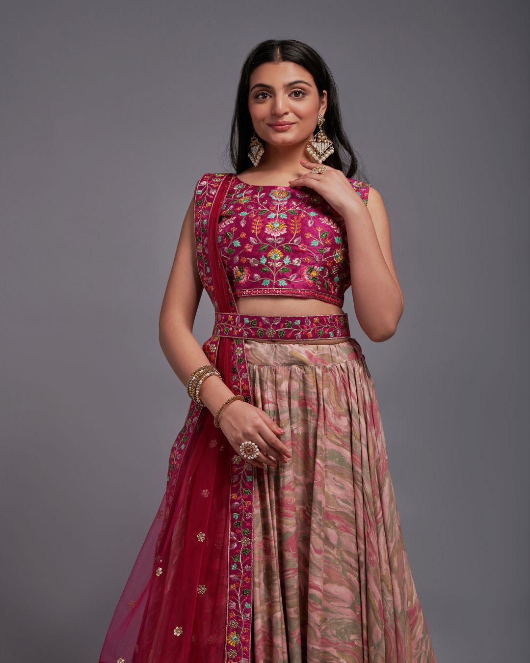 Peach Colour Digital Printed Viscose Lehenga