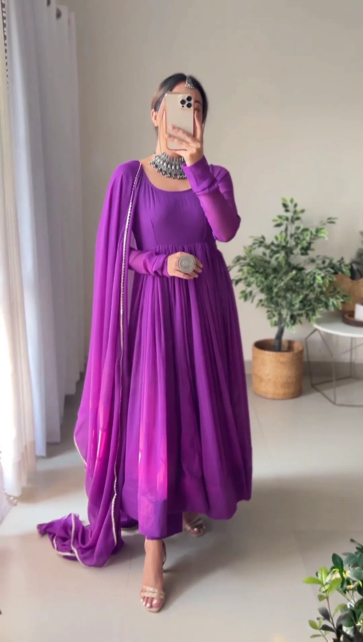 Delightful Purple Color Georgette Base Designer Look Anarkali Suit