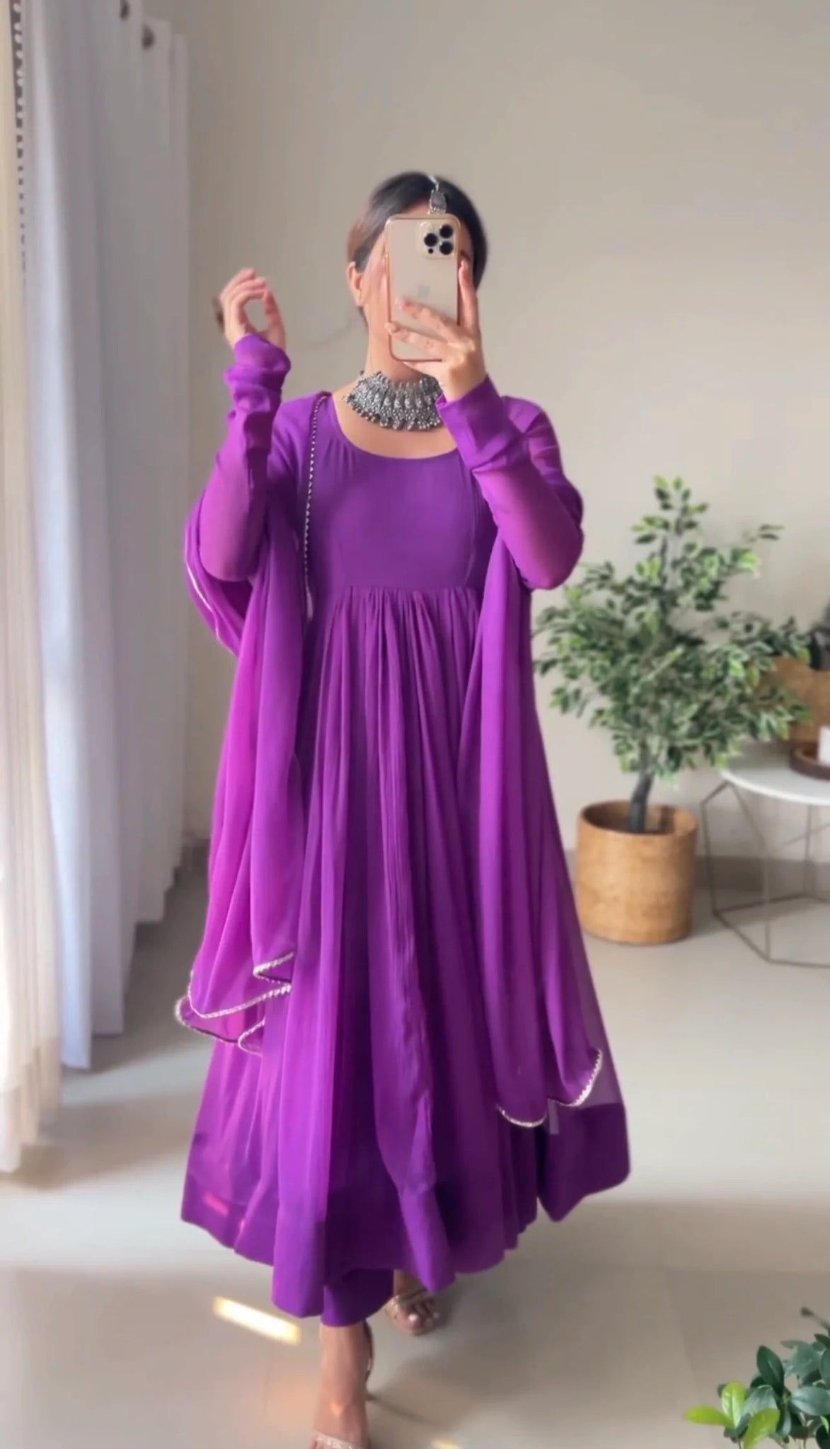 Delightful Purple Color Georgette Base Designer Look Anarkali Suit