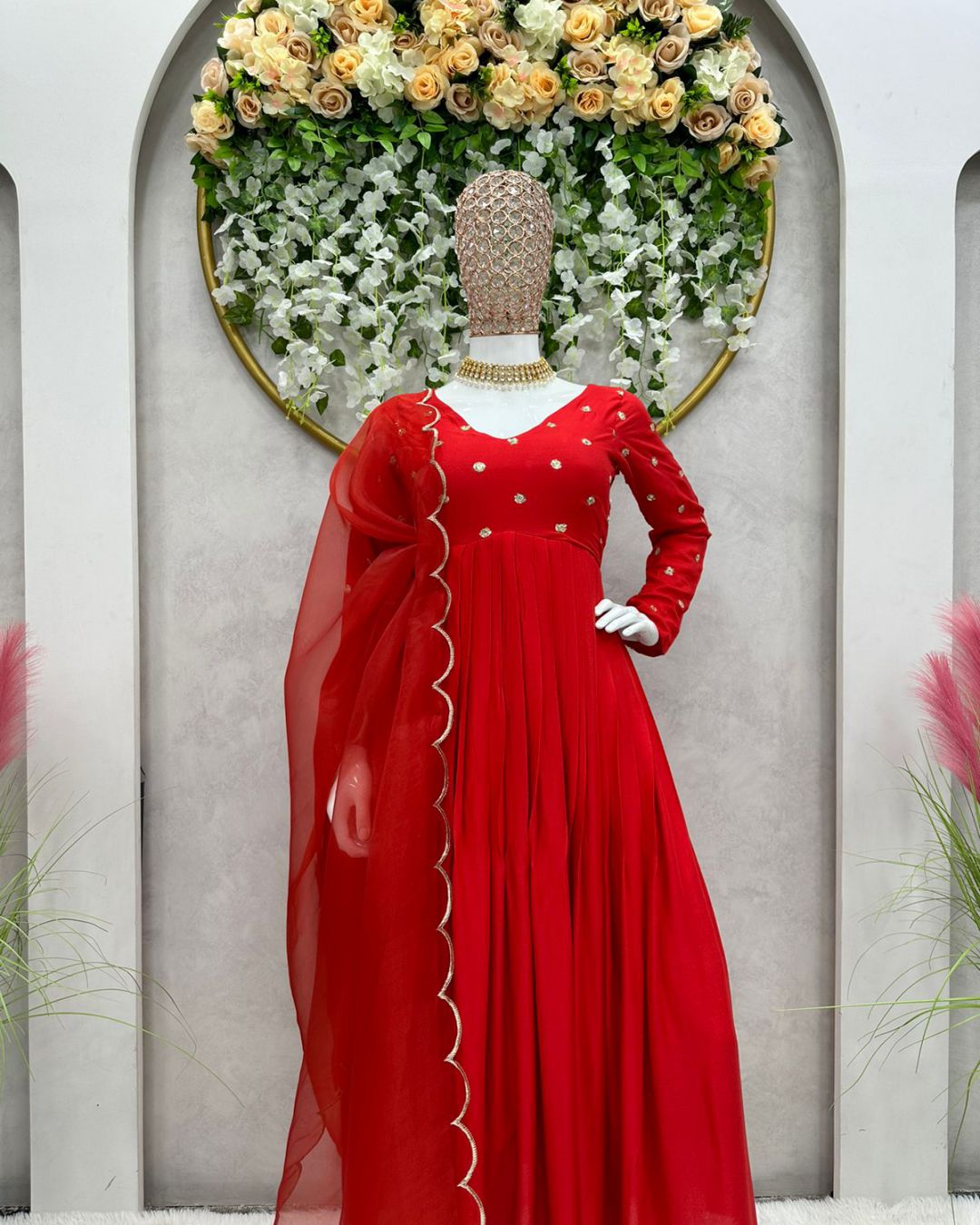 Festive Wear Red Color Stylish Anarkali Suit