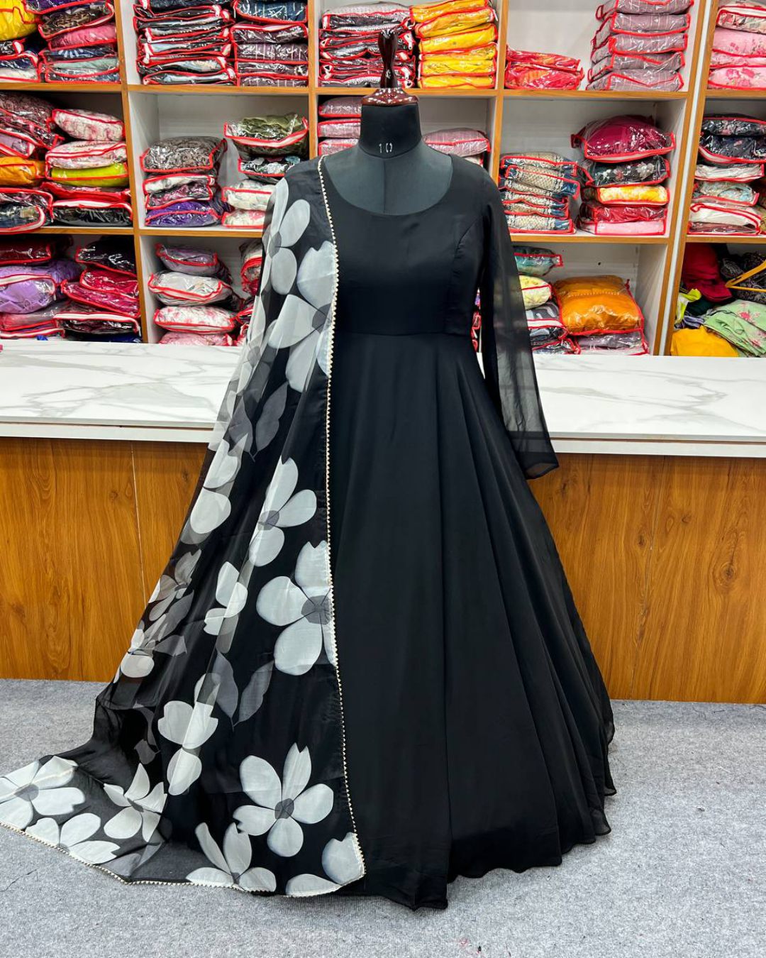 Glamorous Black Colo Georgette Fabric Designer Gown