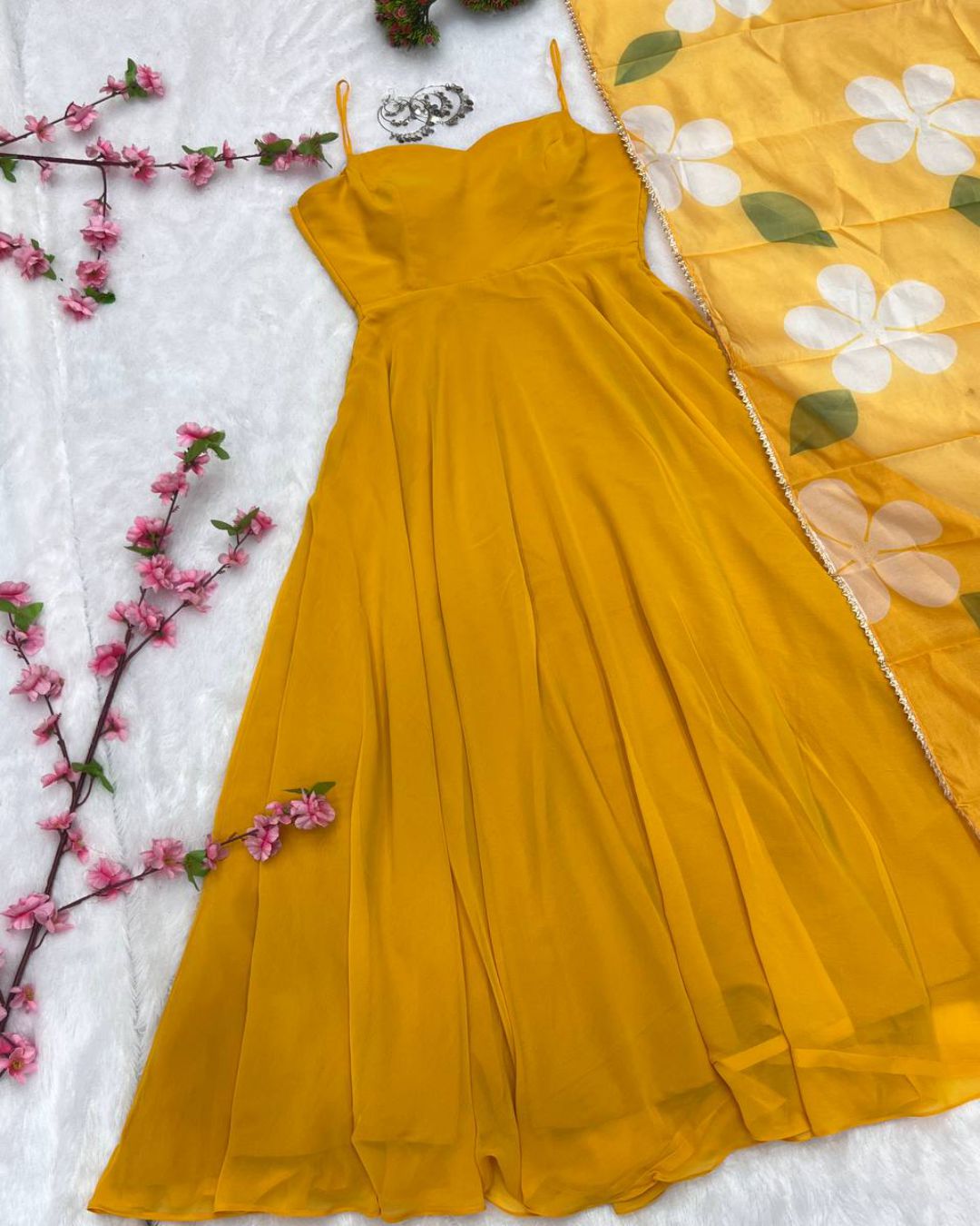 Beautiful Georgette Material Yellow Color Gown