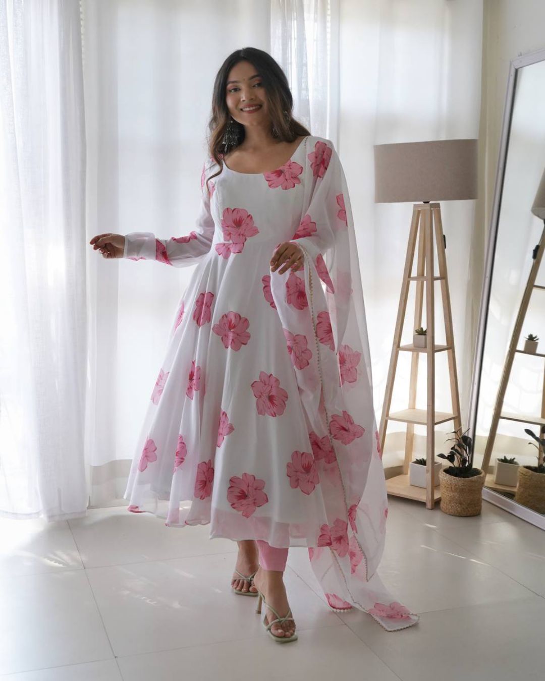 Pink And White Anarkali Dress for a Sophisticated Look