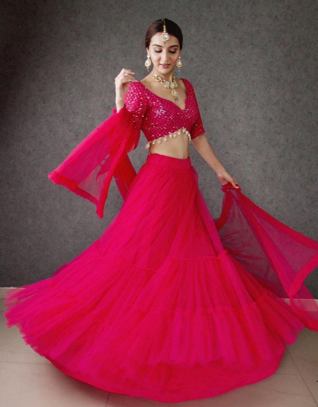 Exclusive Dark Pink Georgette Embroidery Lehenga Choli With Dupatta