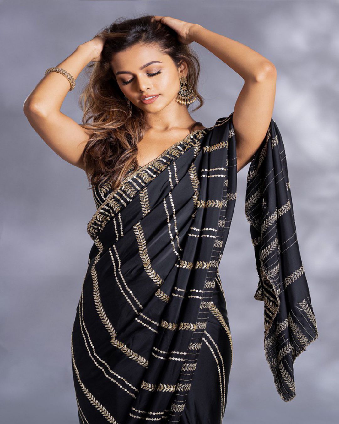 Georgette Party Wear Saree in Black and Grey with Embroidered work