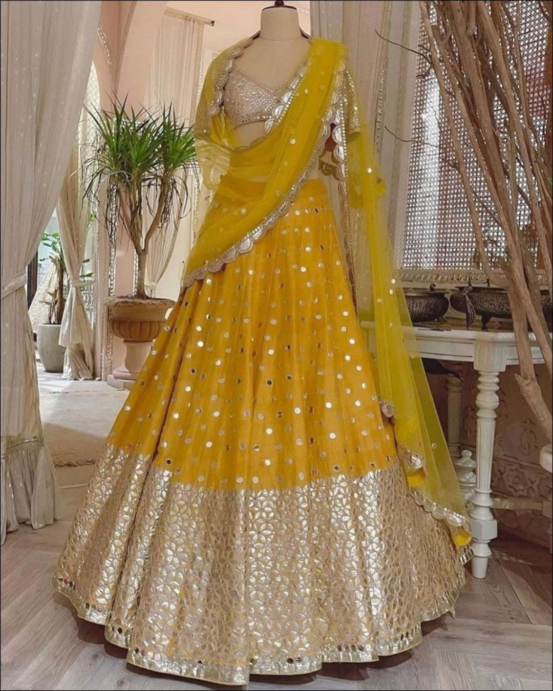Picco Ricco - NEW ARRIVAL WEDDING ADDITION 💛Yellow Mirror Work Lehenga  Choli 💛Look amazing adorning this yellow lehenga in georgette material  embellished with mirror work. 💛Lehenga paired with similar color choli with