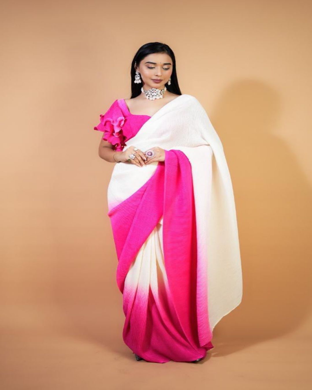 designer Multi Color Chinon Silk saree