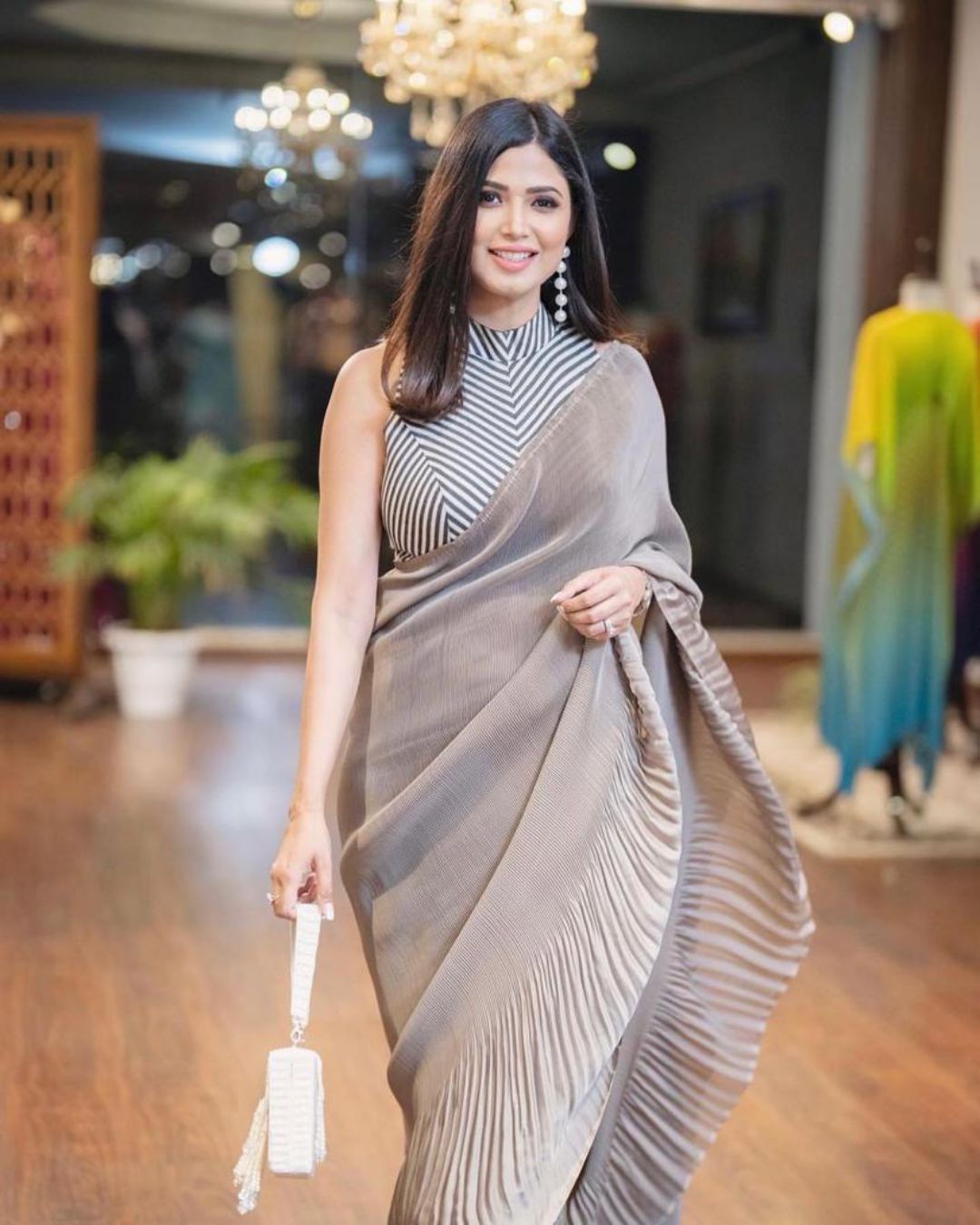 Brilliant Grey Color party wear saree