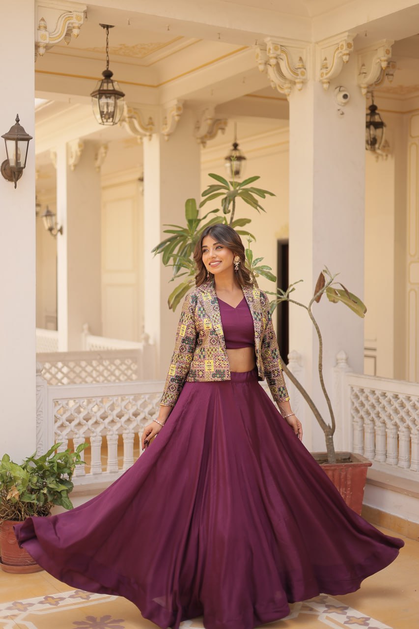 Wine Color Pure Chinnon Lehenga Choli