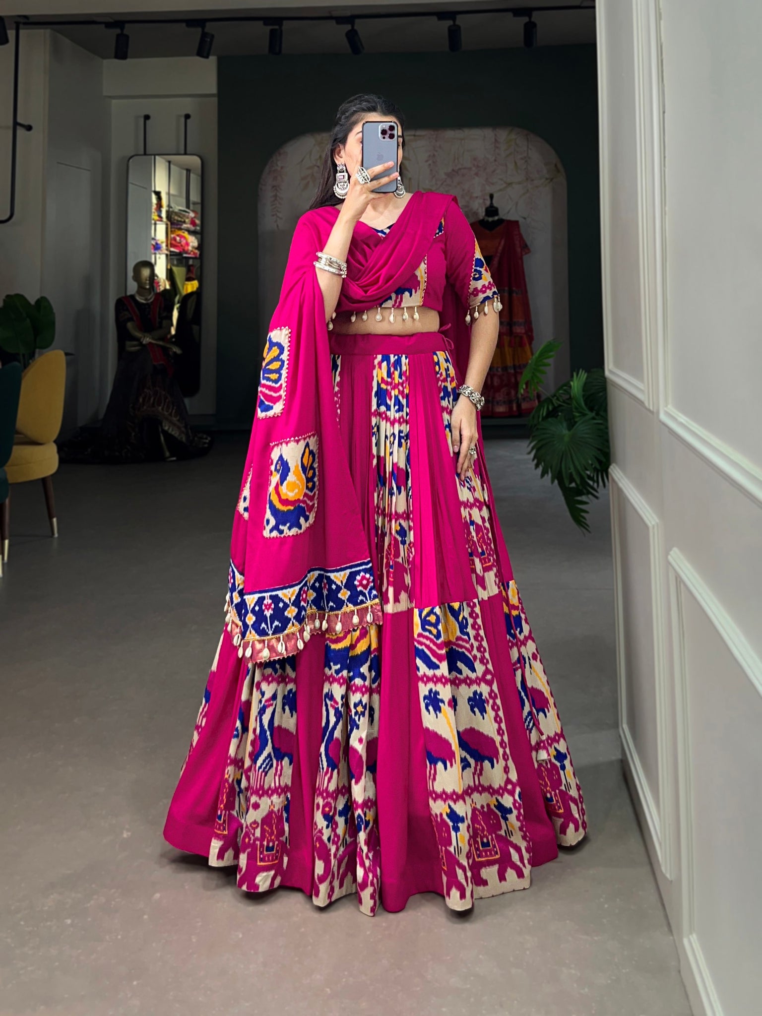 Pink Color Rayon Silk Printed Fully Stitched Navratri Lehenga Choli