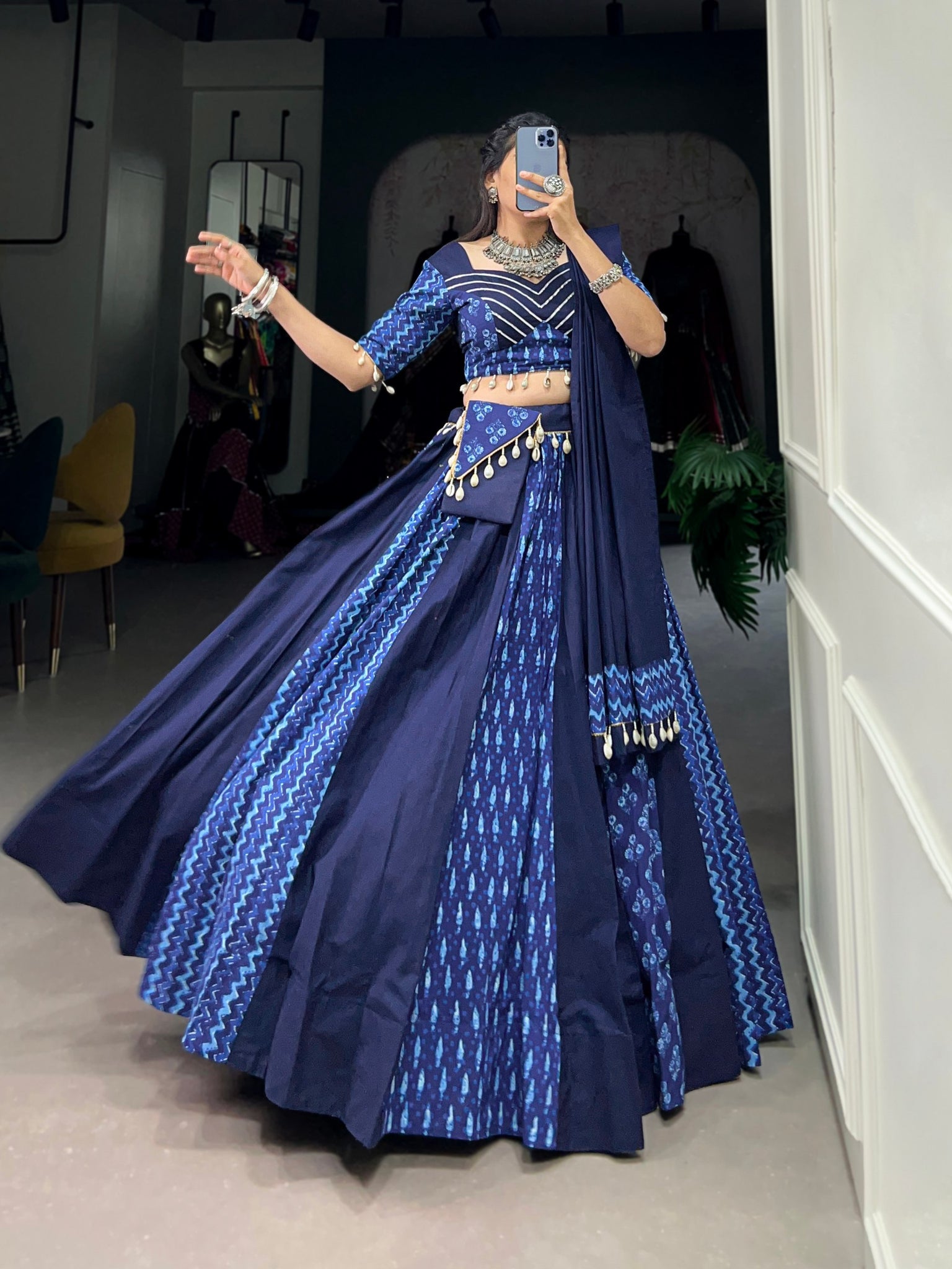 BLUE COLOR COTTON PRINTED NAVRATRI LEHENGA CHOLI