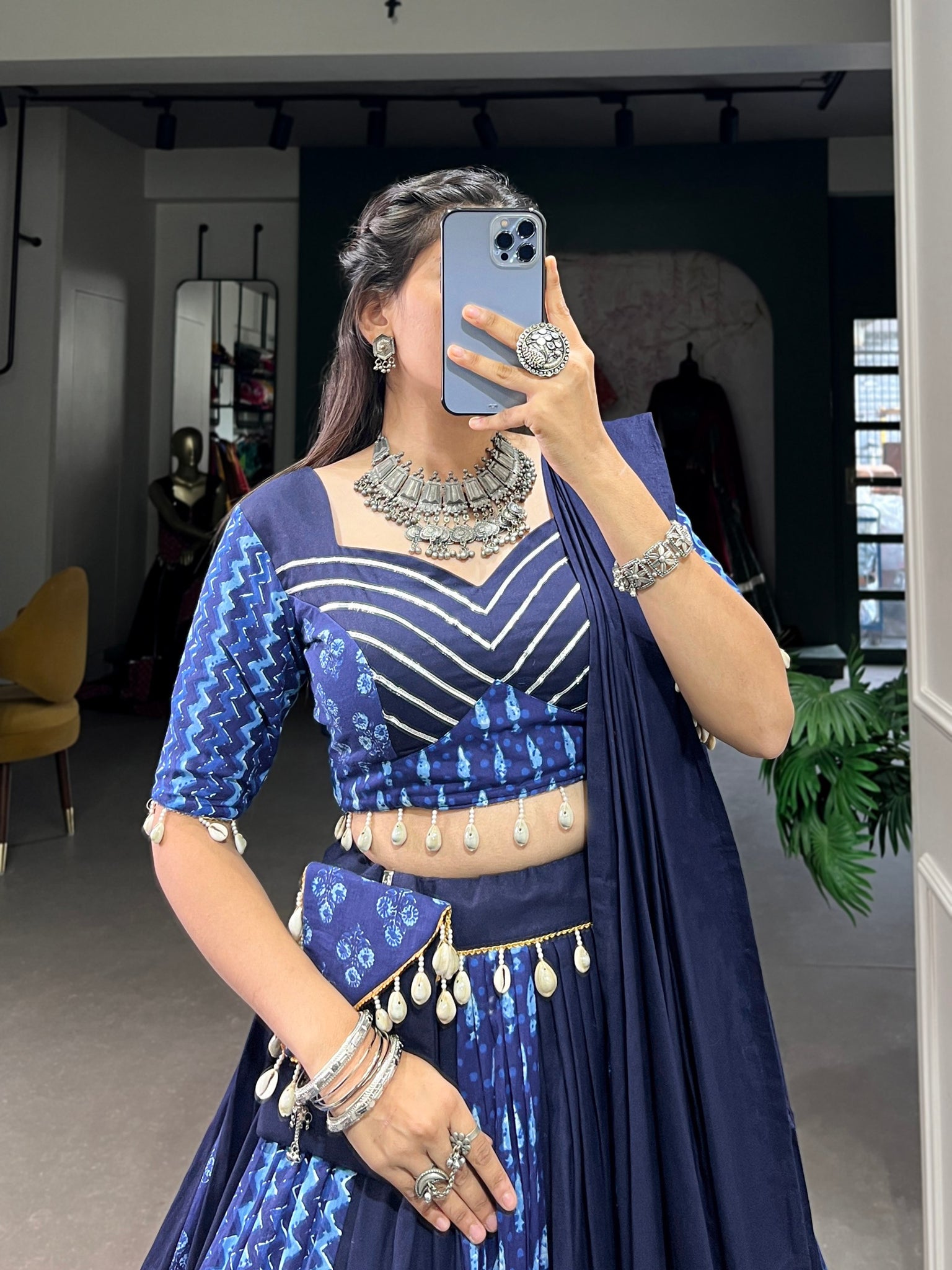 BLUE COLOR COTTON PRINTED NAVRATRI LEHENGA CHOLI