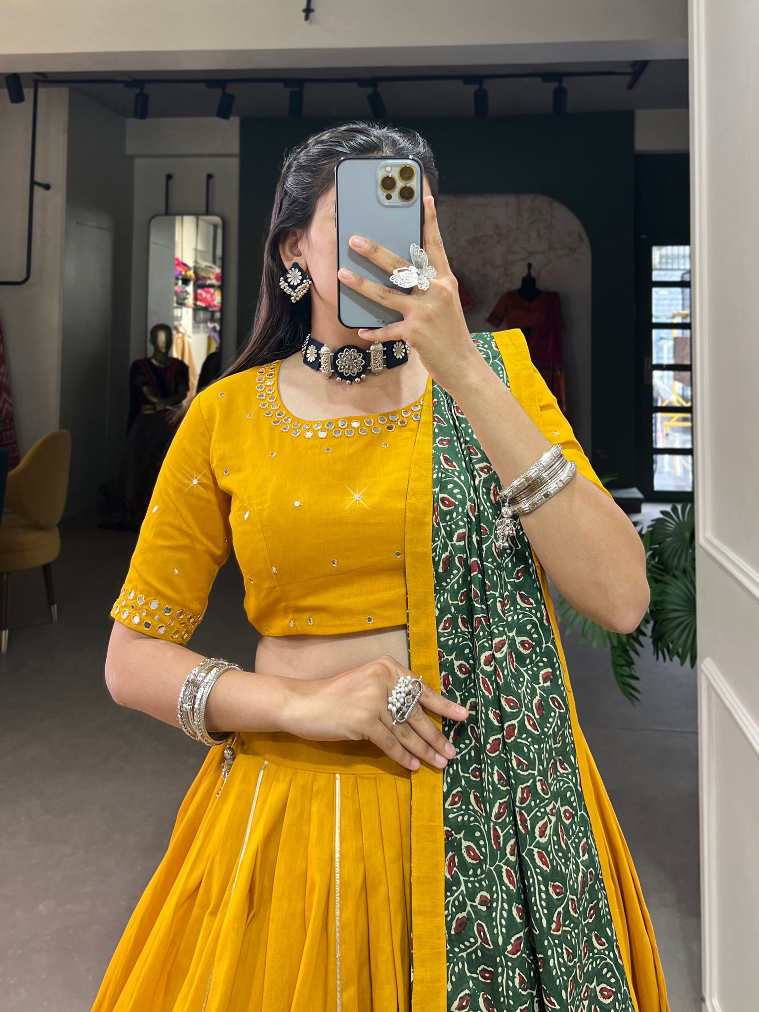 Mustard Color Cotton Plain Navratri Lehenga Choli