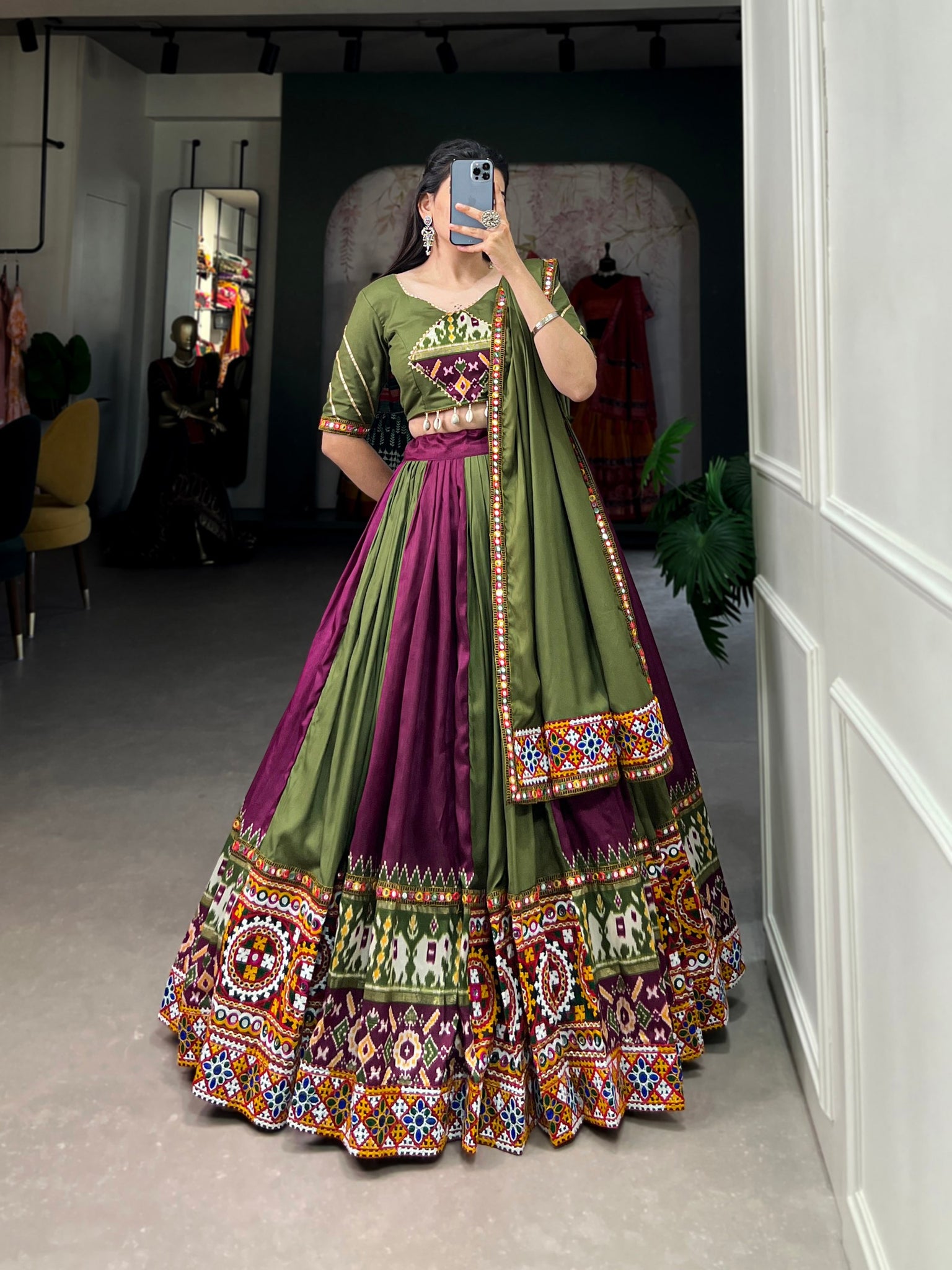 Wine Color Plain And Printed With Gamthi Work Rayon And Silk Traditional Choli