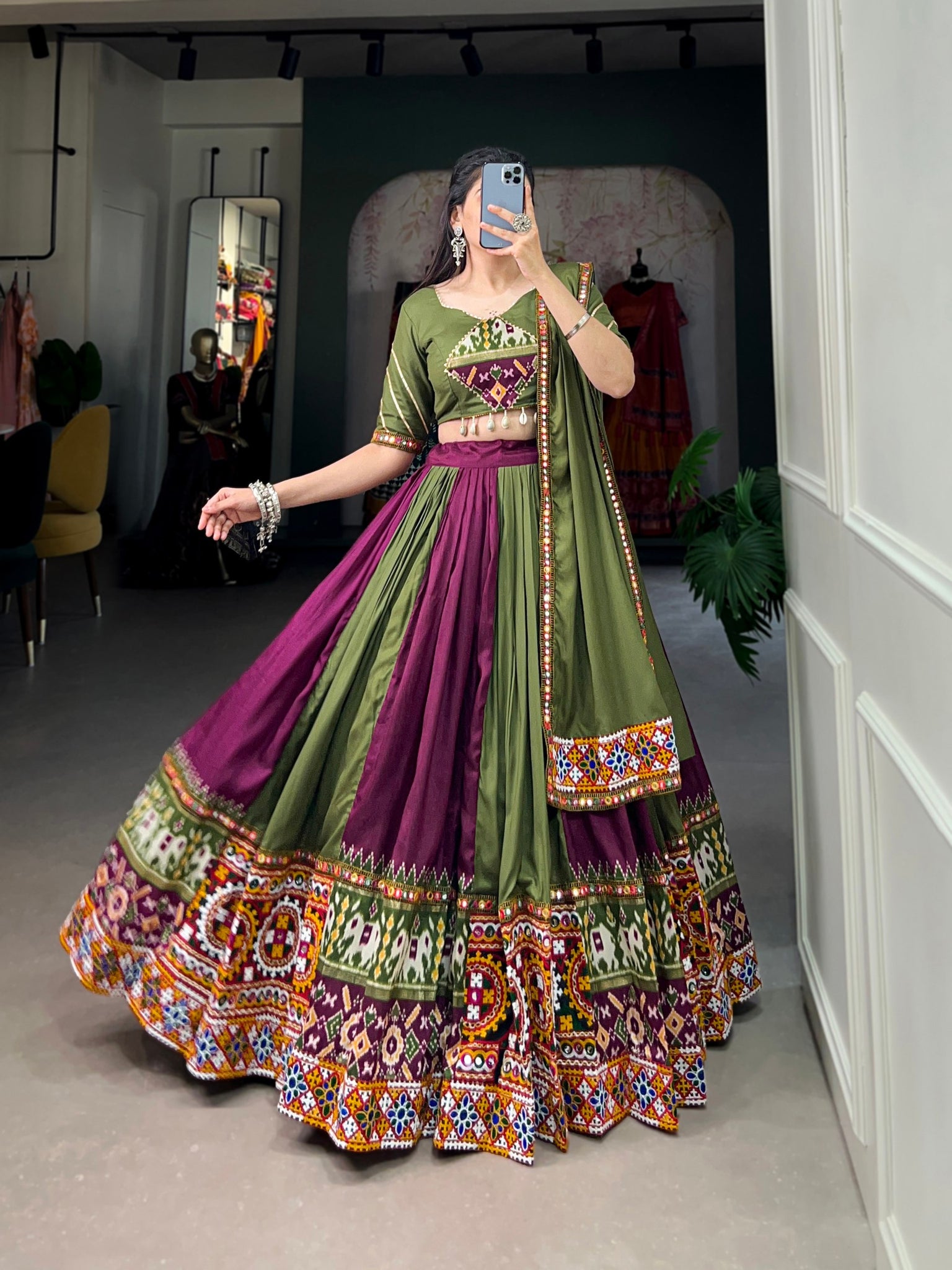 Wine Color Plain And Printed With Gamthi Work Rayon And Silk Traditional Choli