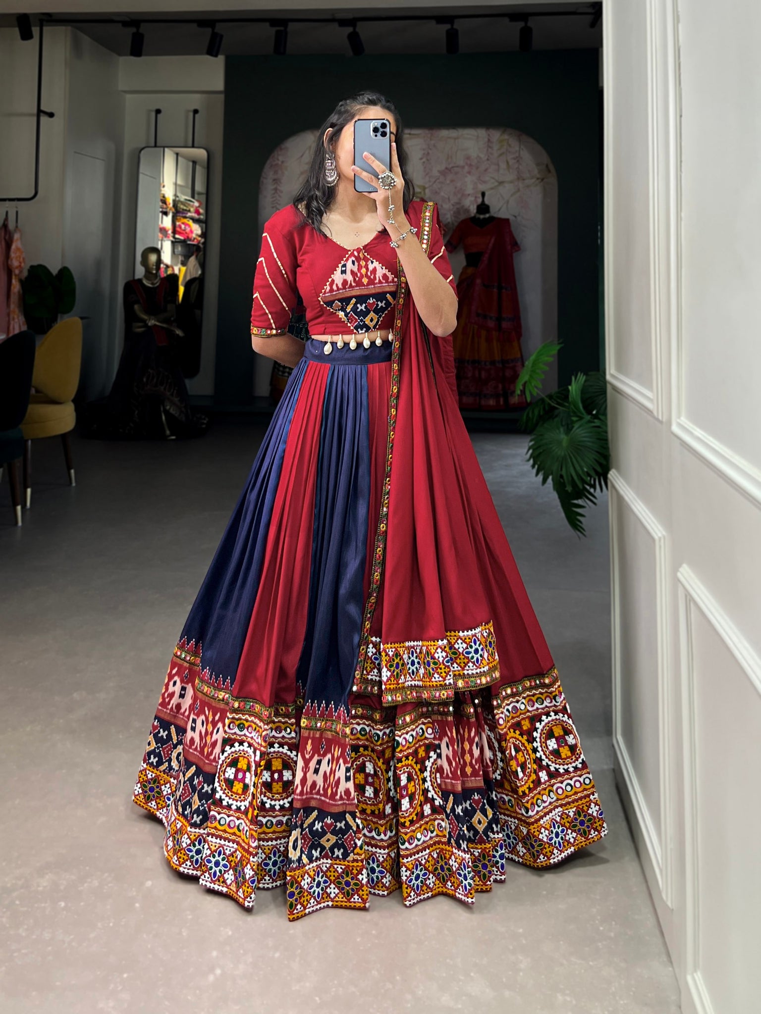 Navy Blue Color Rayon Printed Navratri Lehenga Choli