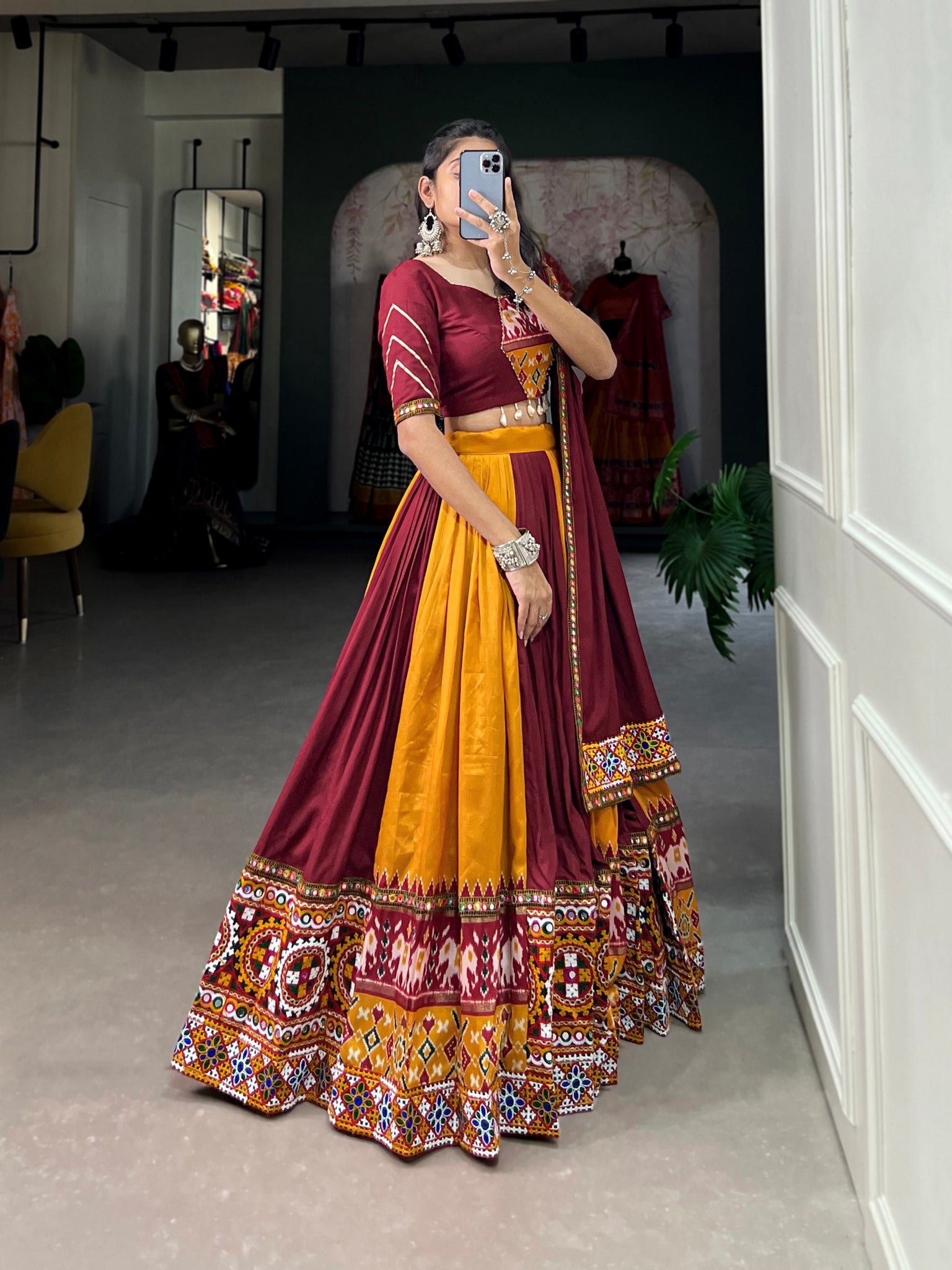 Mustard Color Rayon Printed Navratri Lehenga Choli