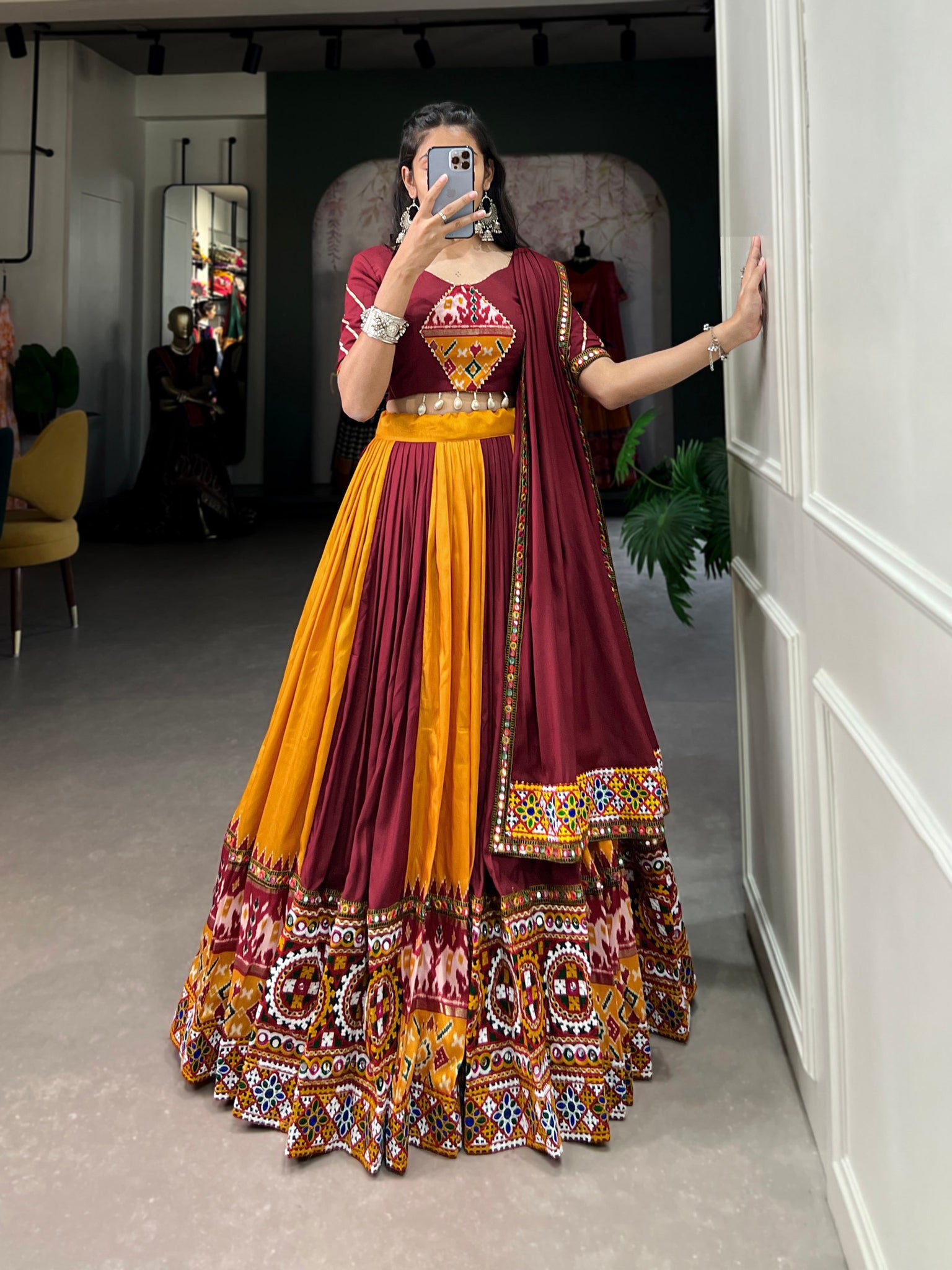 Mustard Color Rayon Printed Navratri Lehenga Choli