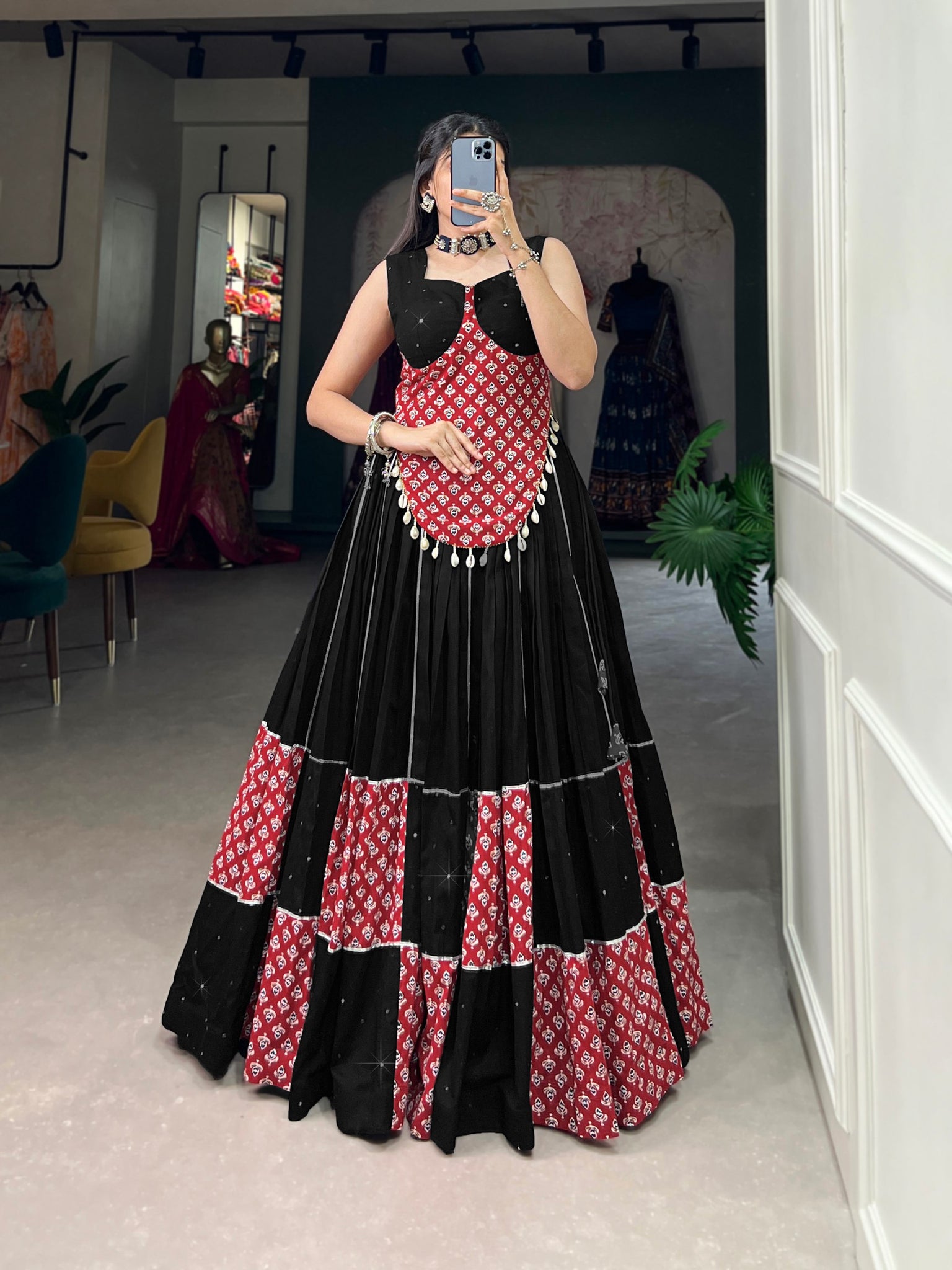 Black Color Cotton Printed Navratri Lehenga Choli