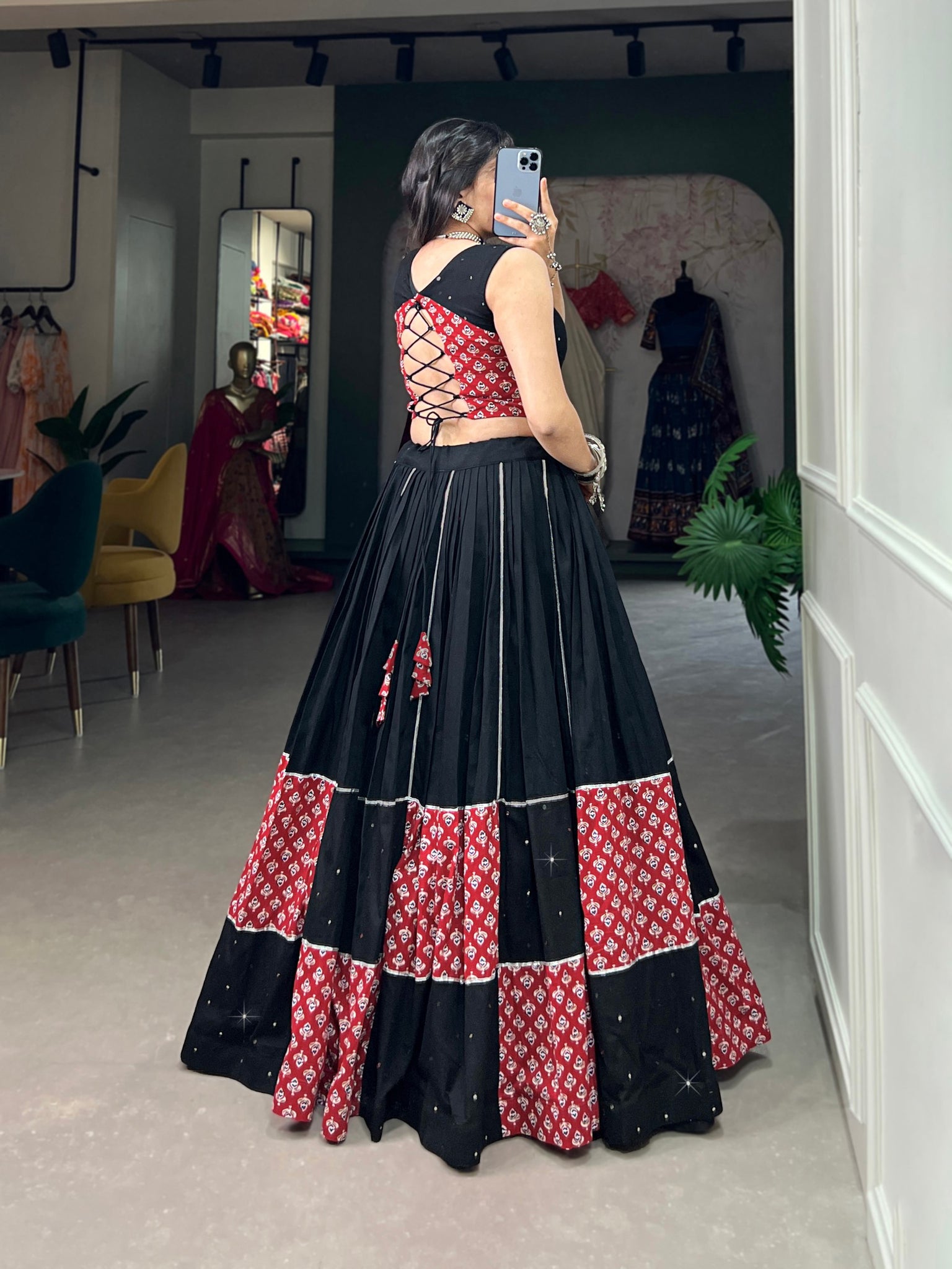 Black Color Cotton Printed Navratri Lehenga Choli