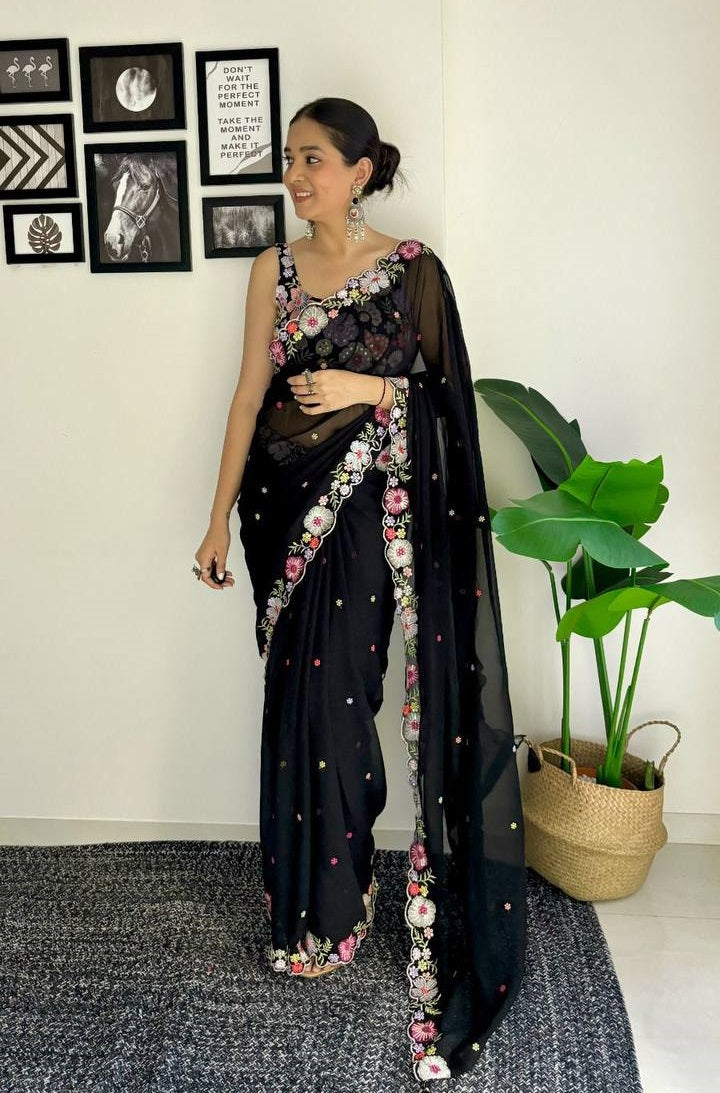 Black Casual and Party Wear Shaded Sequins Saree Blouse