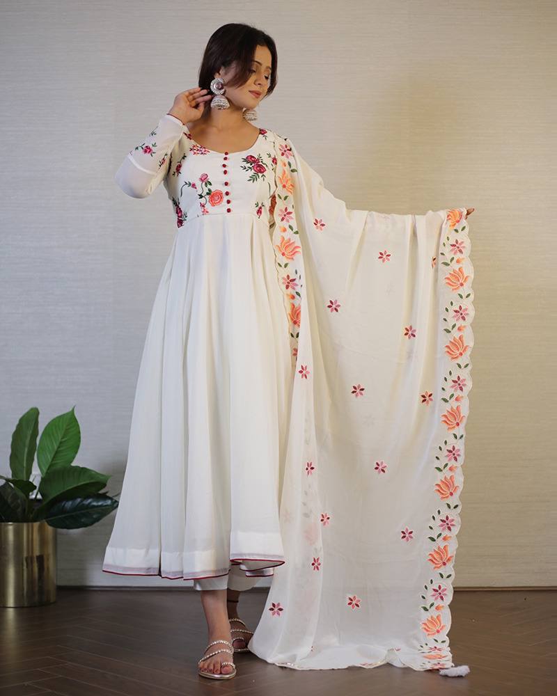 Gorgeous White Floral Anarkali