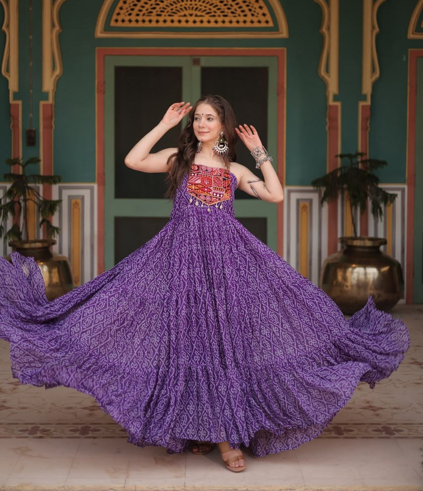 Gorgeous Purple Bandhani Navratri Gown for a Festive Look