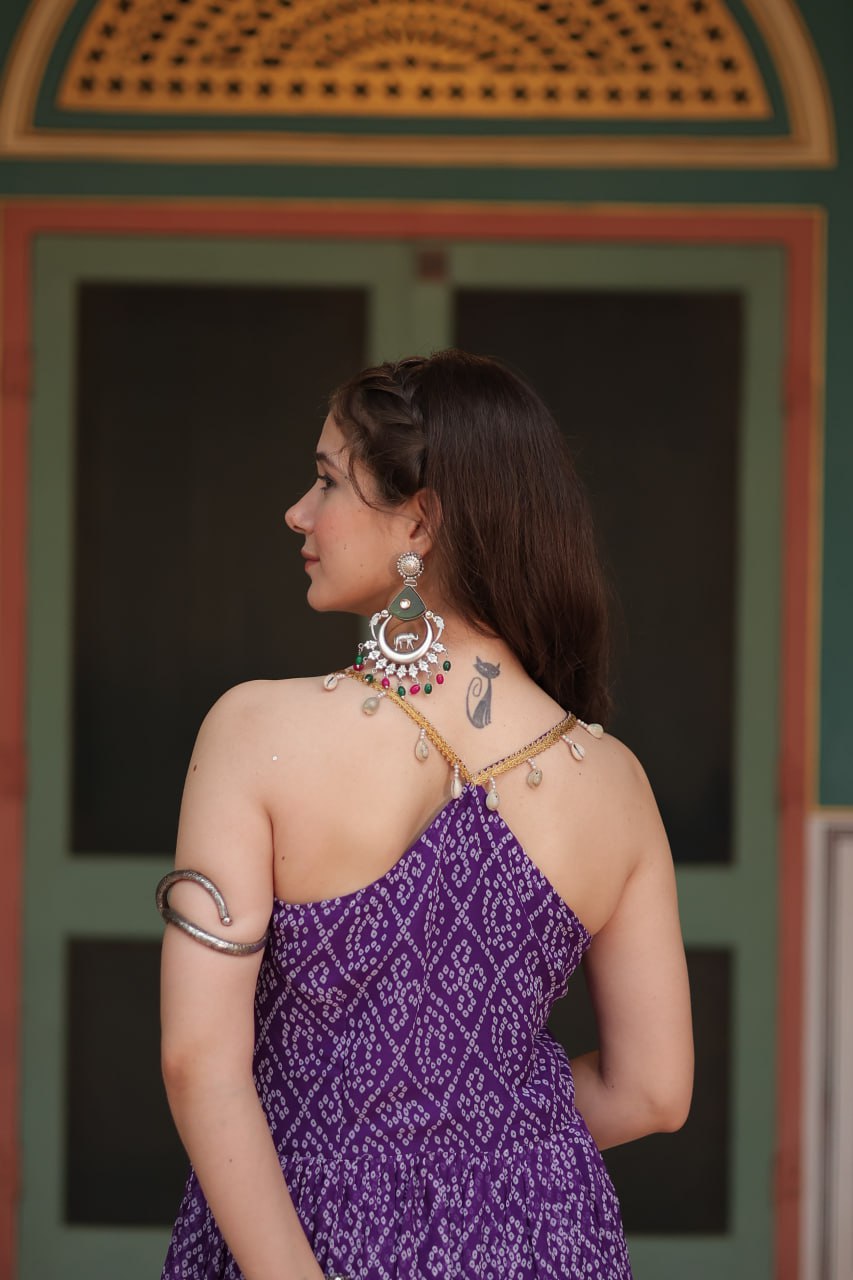 Gorgeous Purple Bandhani Navratri Gown for a Festive Look