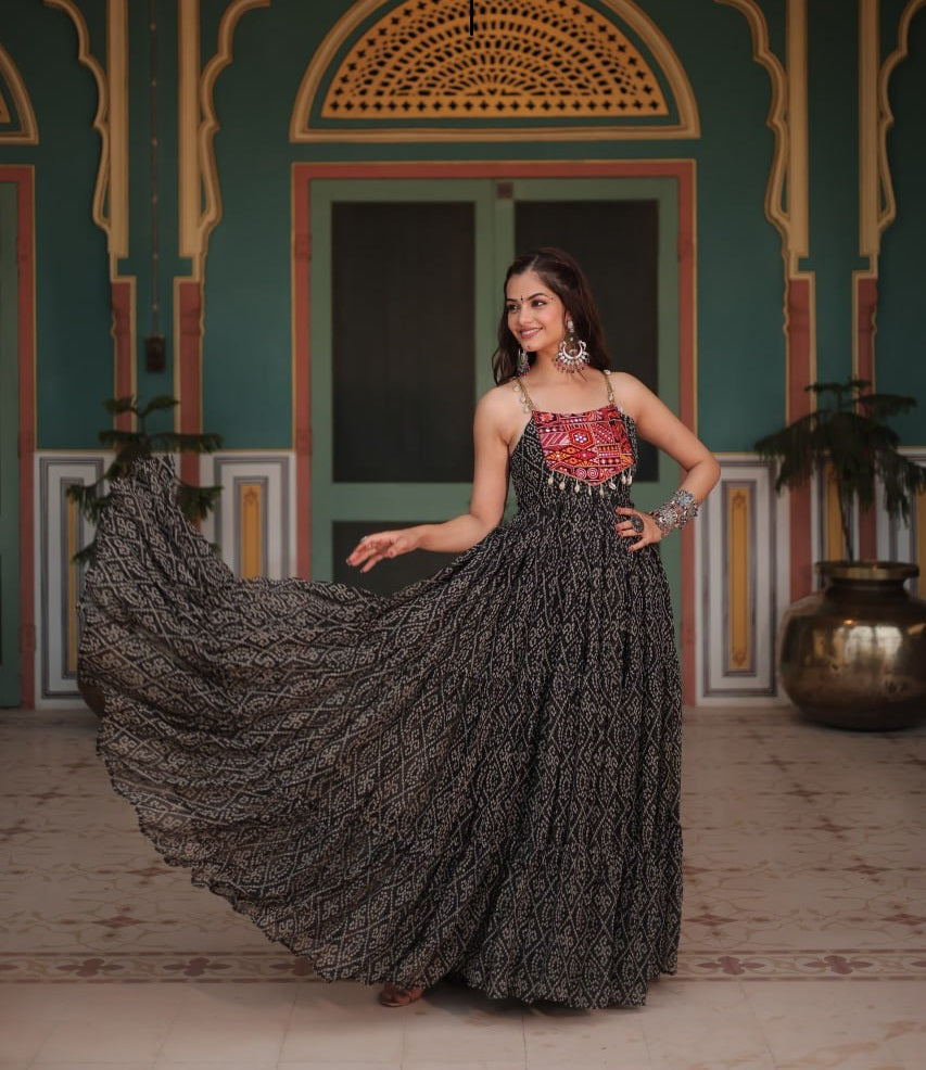 Gorgeous Black Bandhani Navratri Gown for a Festive Look