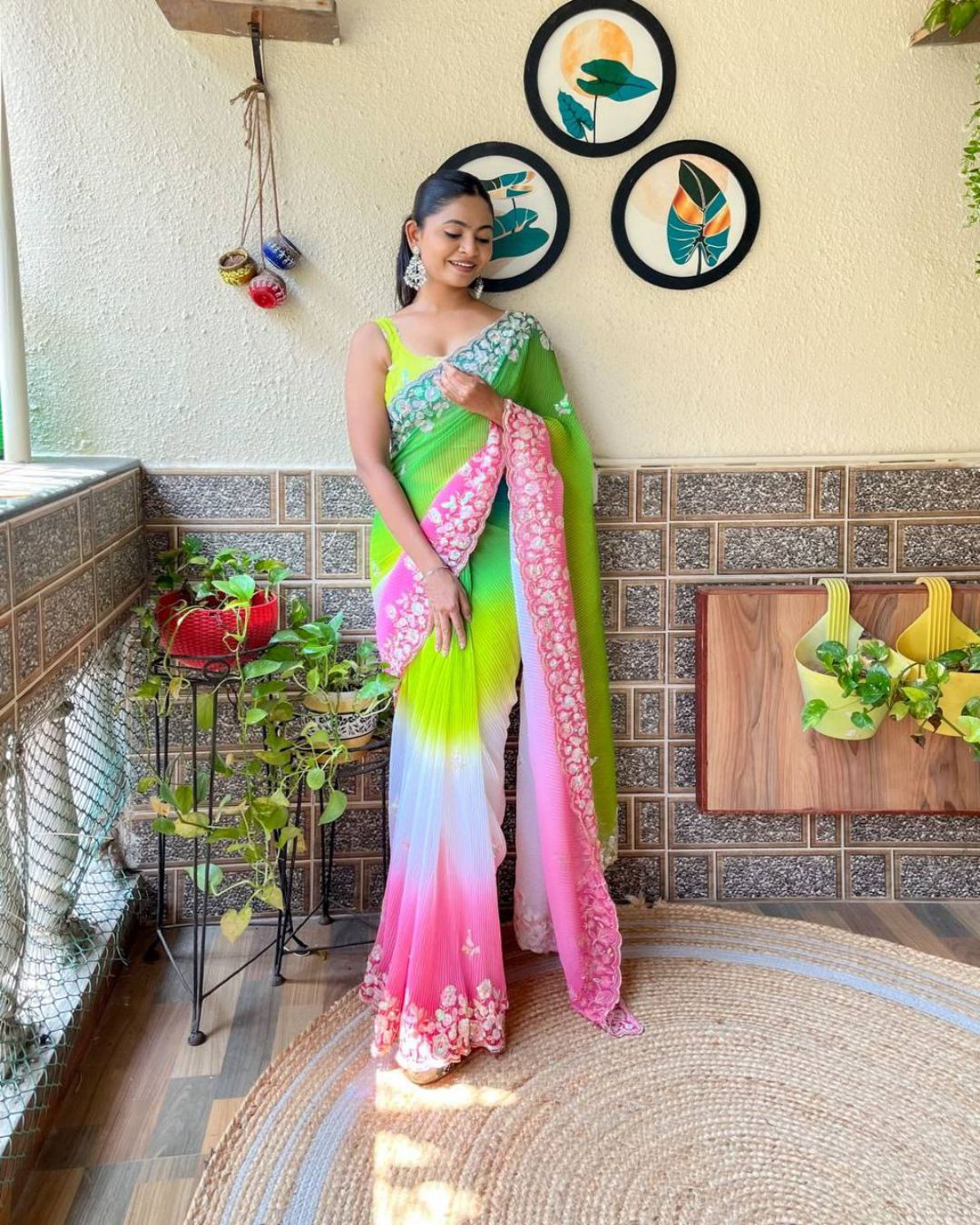 Stunning Lemongreen Partywear Saree  Perfect for Glamorous Evenings