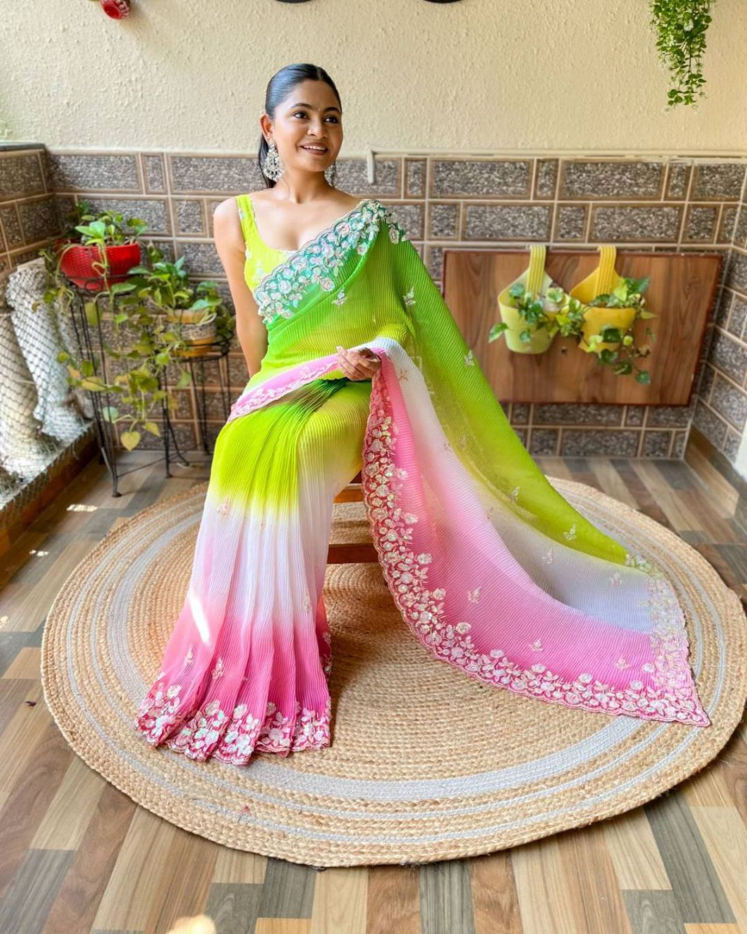 Stunning Lemongreen Partywear Saree  Perfect for Glamorous Evenings