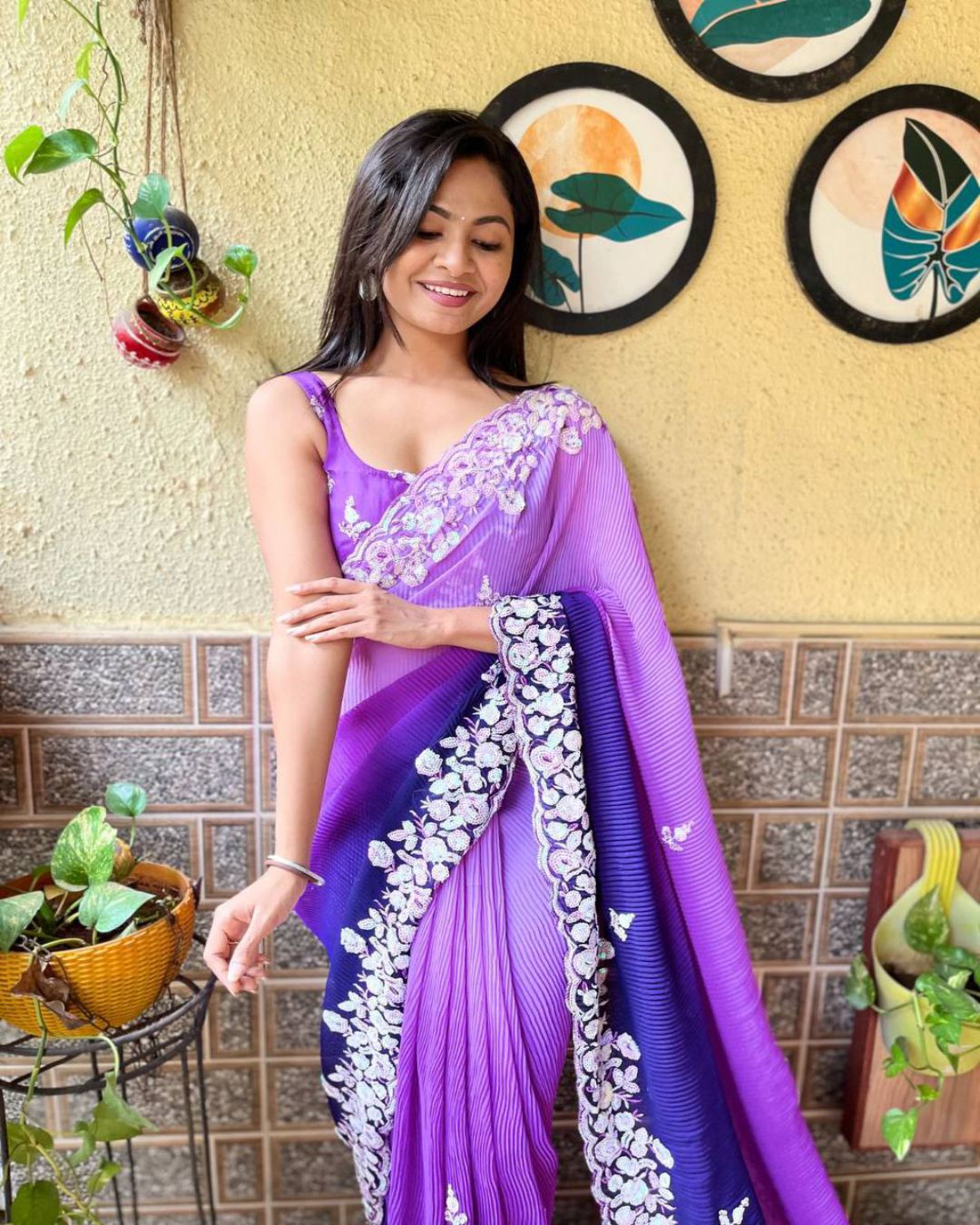 Gorgeous purple Partywear Saree