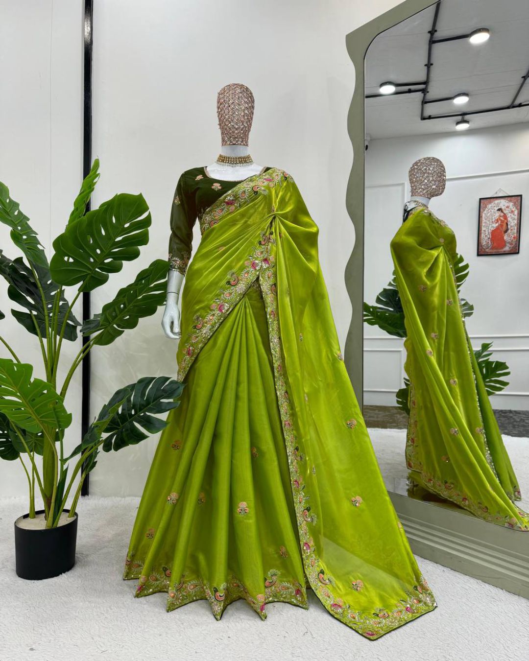 Exquisite Green Jeemu Che Saree