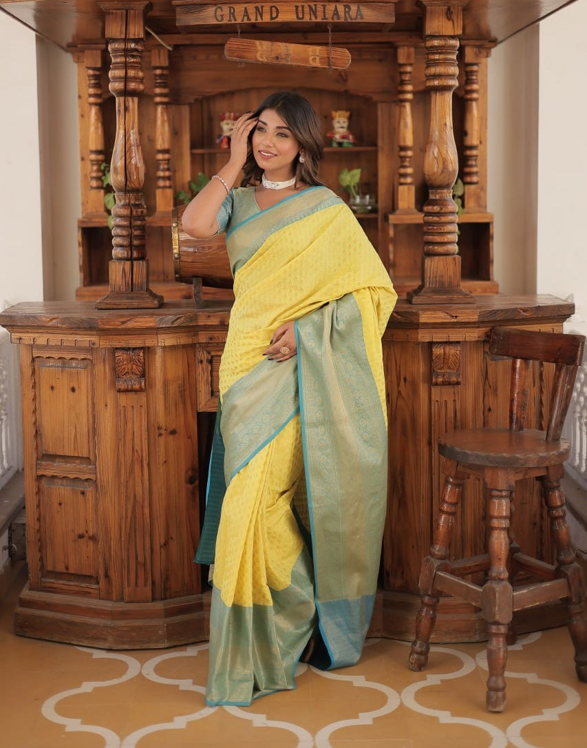 Yellow Color Kanjivaram Soft Silk Saree