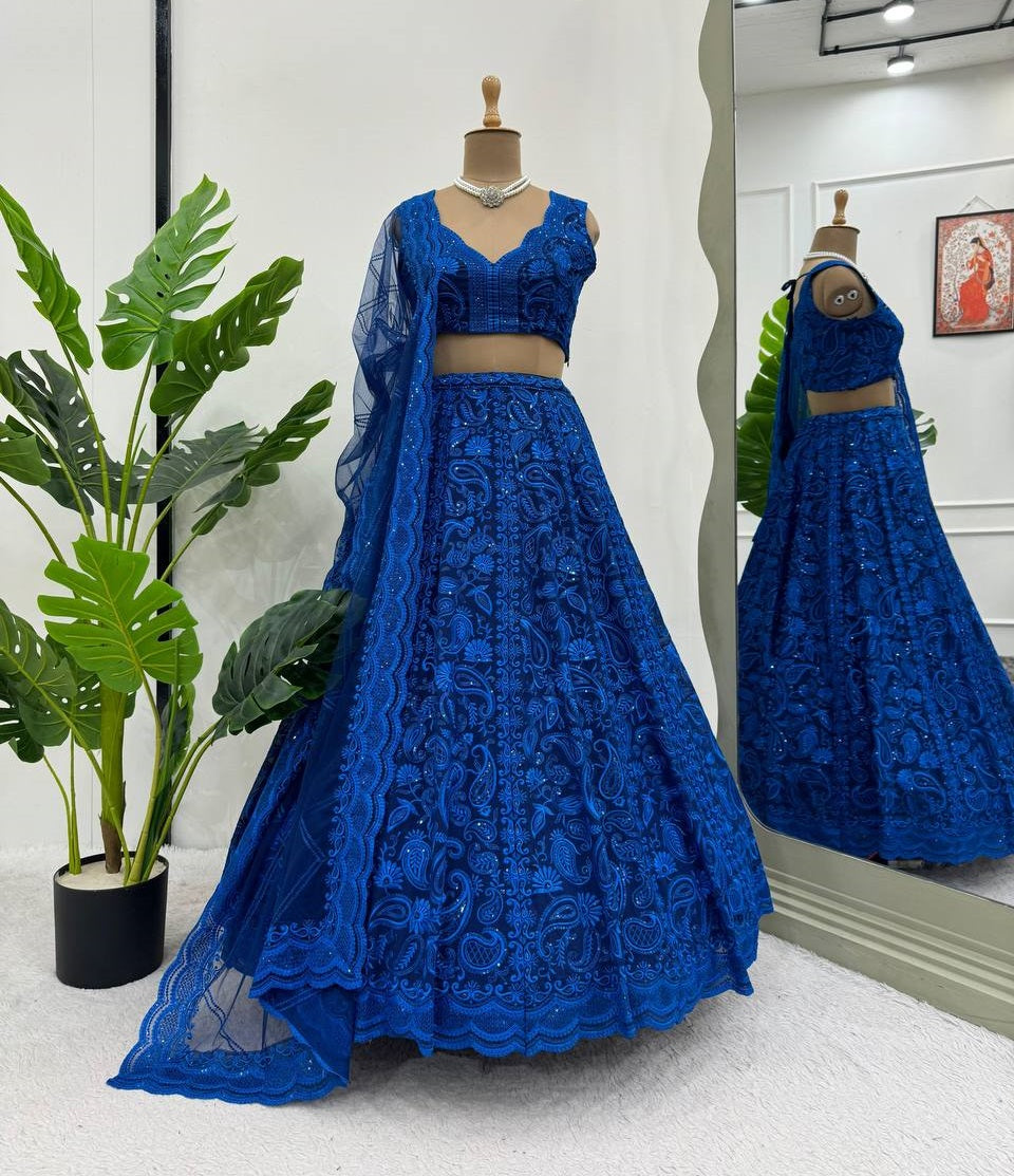 Royal Blue Color Sequence With Thread Work Lehenga Choli