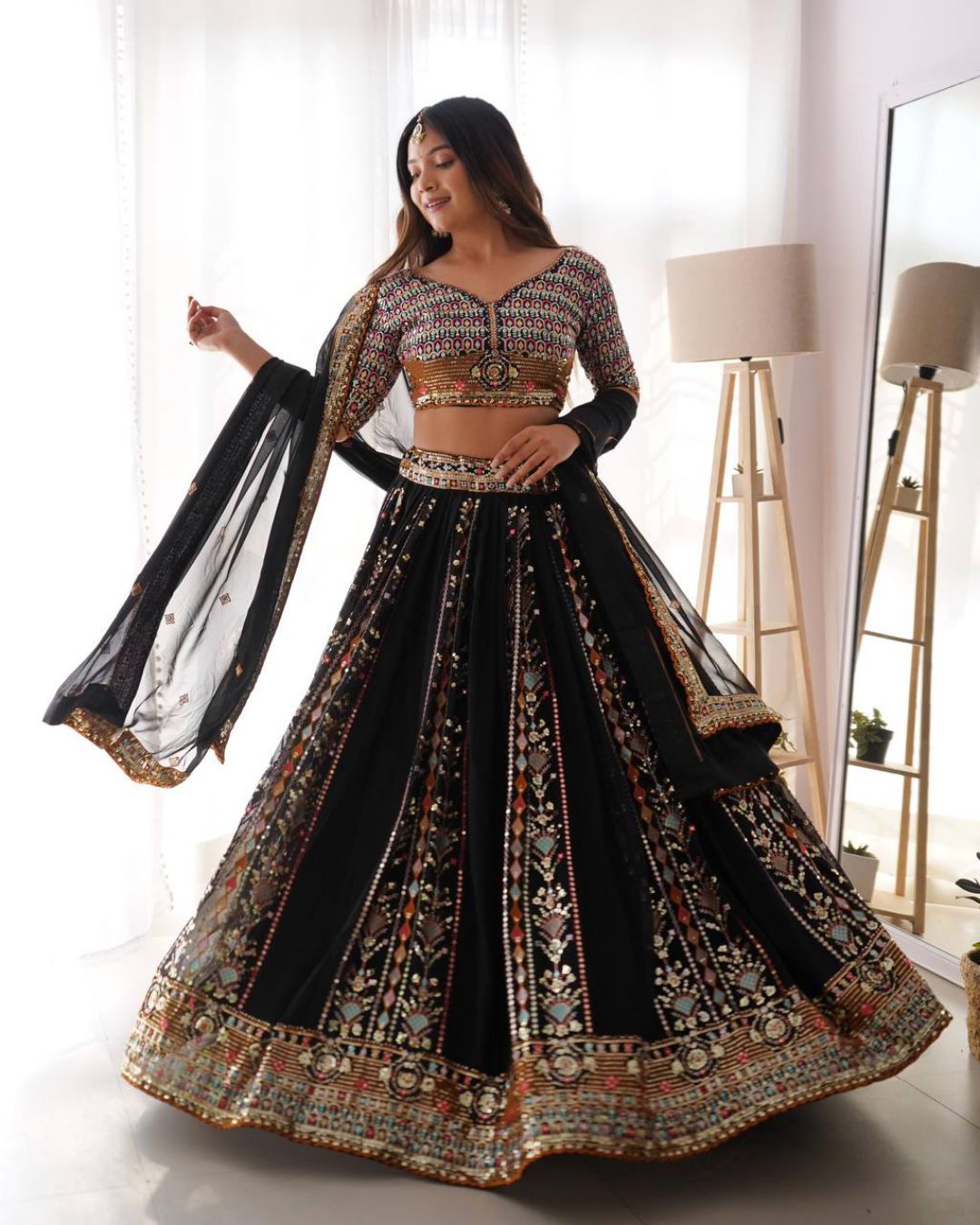 Charming Black Georgette Embroidery & Sequence Work Lehenga Choli